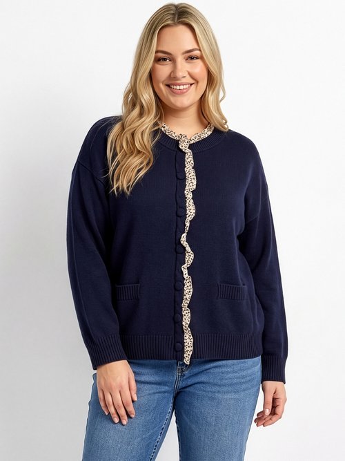 Gilet maille et détails plissés animalier Femme Grande Taille Bleu MA-F78018 FA1