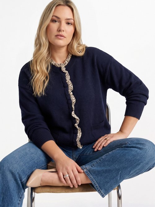 Gilet maille et détails plissés animalier Femme Grande Taille Bleu MA-F78018 MV1