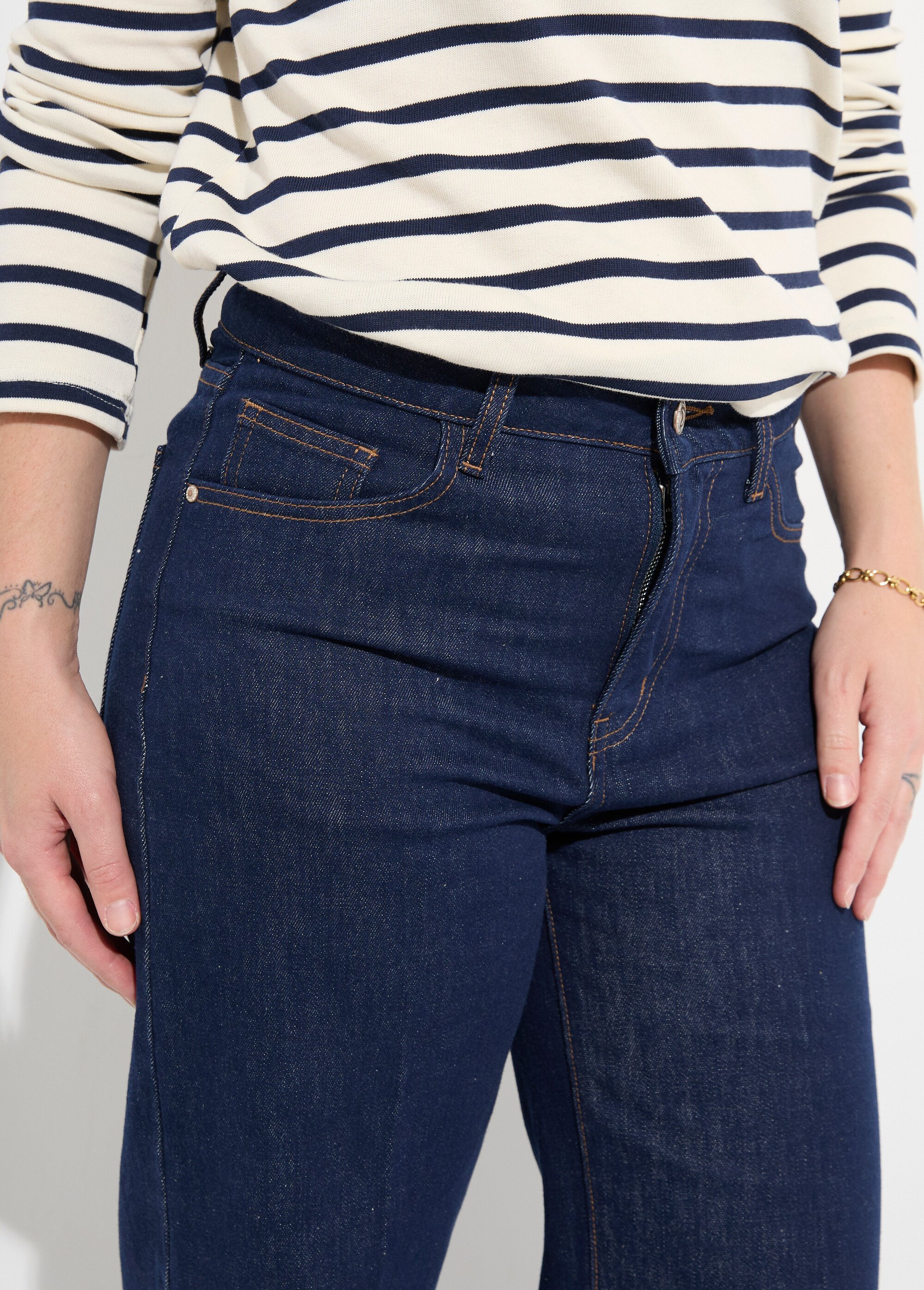 Jean avec pli permanent, spécial PETITE Femme Bleu OR-JD554 DE1