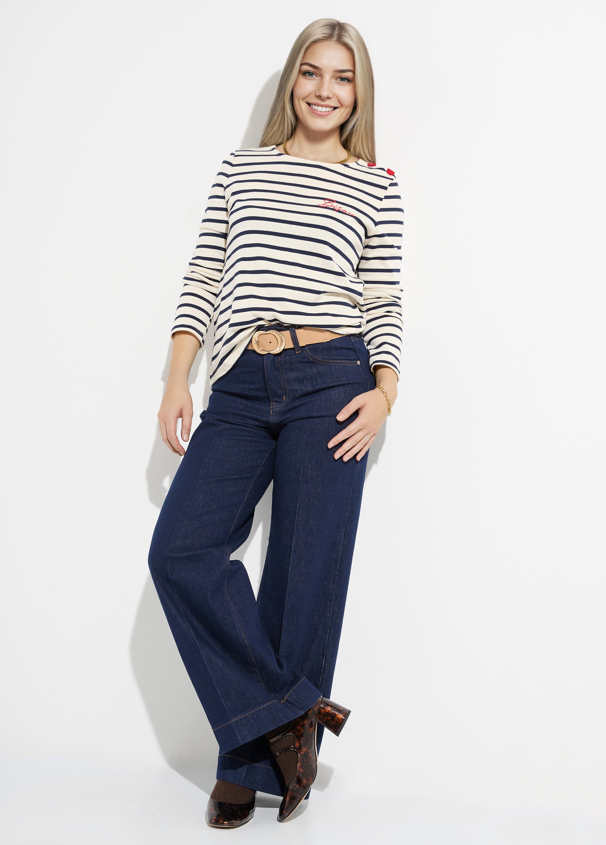 Jean avec pli permanent, spécial PETITE Femme Bleu OR-JD554 MV1