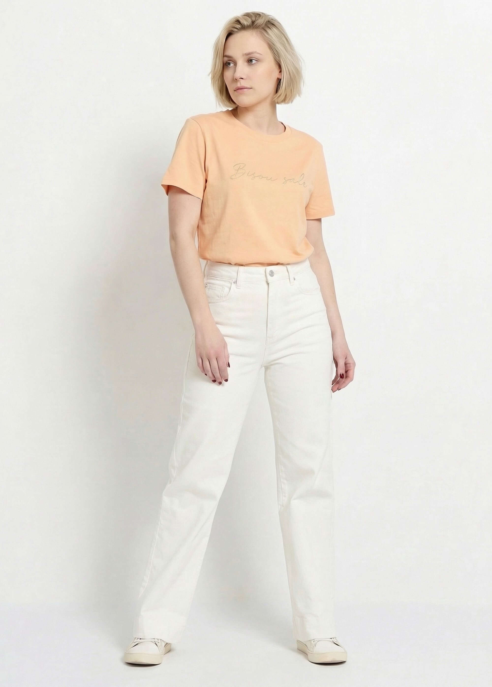 Jean avec pli permanent, spécial PETITE Femme Blanc OR-JD554 MV1