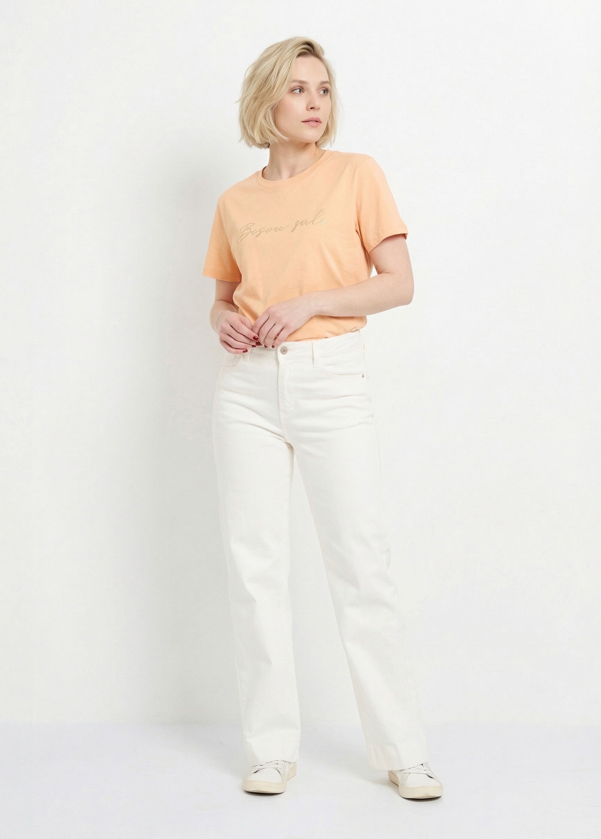 Jean avec pli permanent, spécial PETITE Femme Blanc OR-JD554 SF1