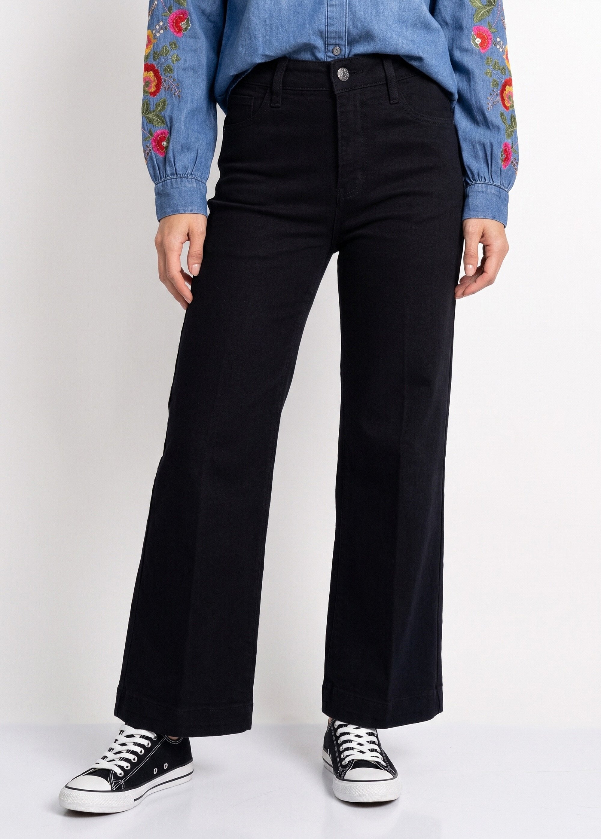 Jean avec pli permanent, spécial PETITE Femme Noir OR-JD554 FA1