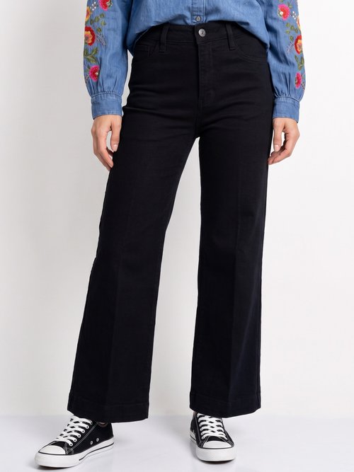 Jean avec pli permanent, spécial PETITE Femme Noir OR-JD554 FA1