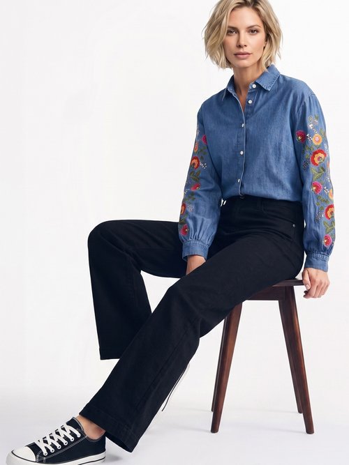Jean avec pli permanent, spécial PETITE Femme Noir OR-JD554 MV1