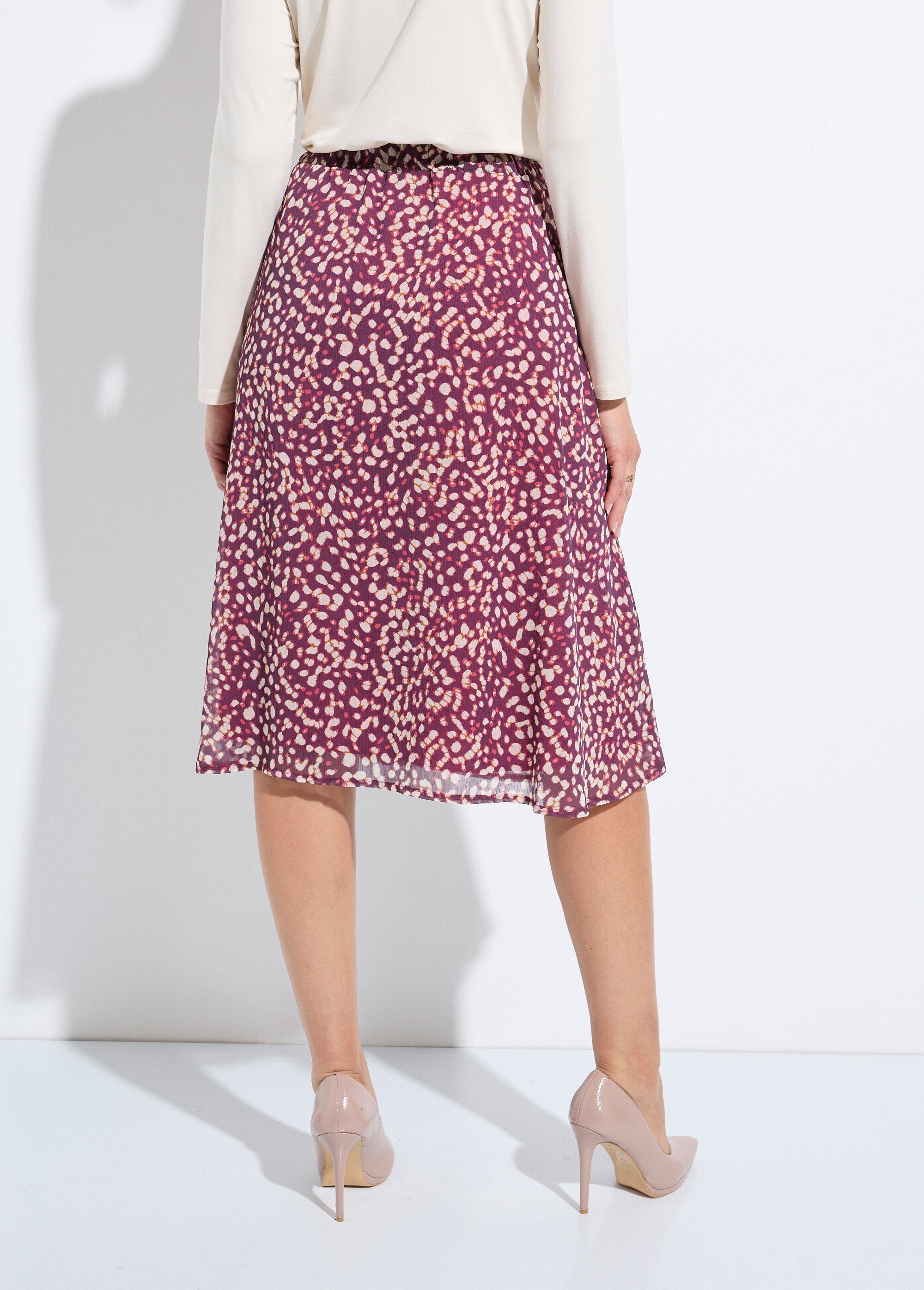 Jupe évasée mi-longue voile imprimé doublé Femme VIOLET ET ECRU LYSCO DO1