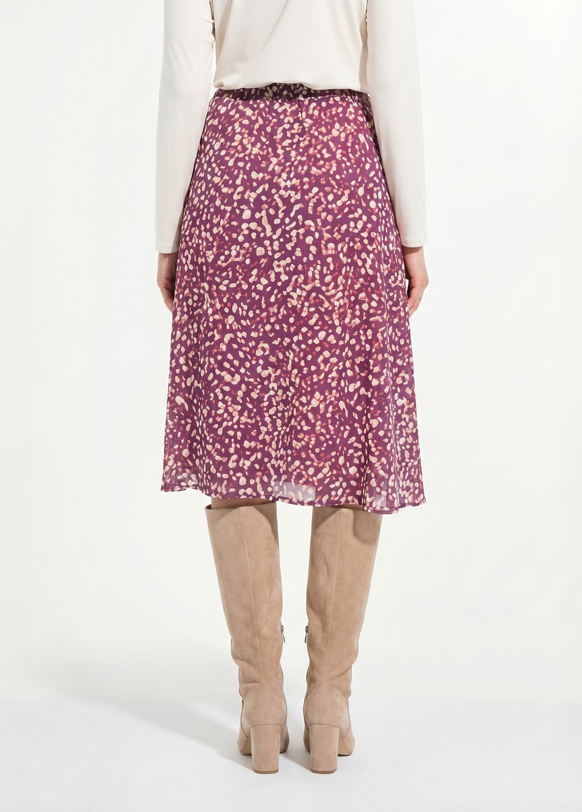 Jupe évasée mi-longue voile imprimé doublé Femme VIOLET ET ECRU LYSCO DO1