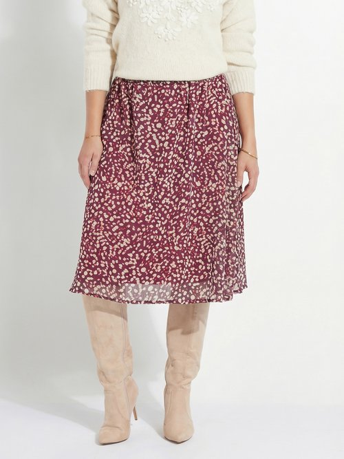 Jupe évasée mi-longue voile imprimé doublé Femme VIOLET ET ECRU LYSCO FA1