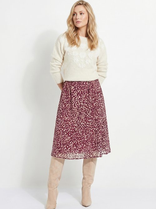 Jupe évasée mi-longue voile imprimé doublé Femme VIOLET ET ECRU LYSCO SI1