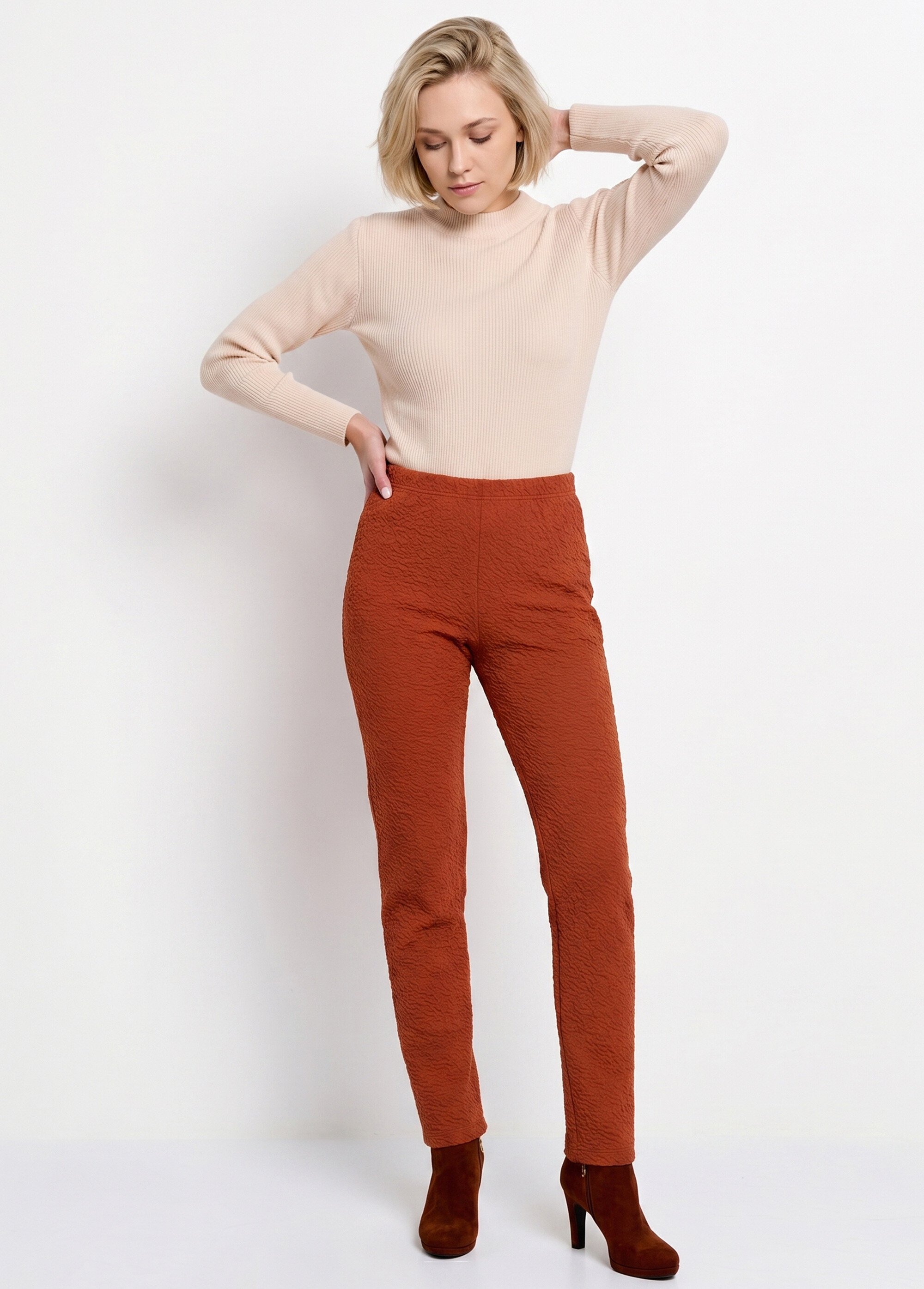 Legging taille élastiquée extensible uni ou bicolore Femme UNI BRIQUE NADAL MV1