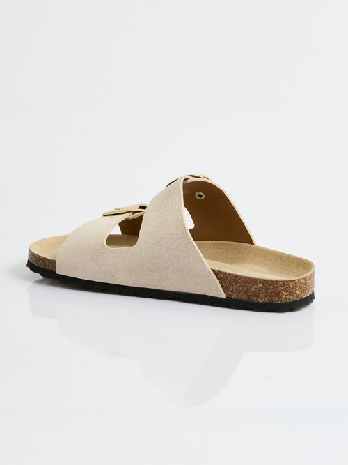 Mules ergonomiques compensées cuir à boucles Femme Beige OHIO DO1