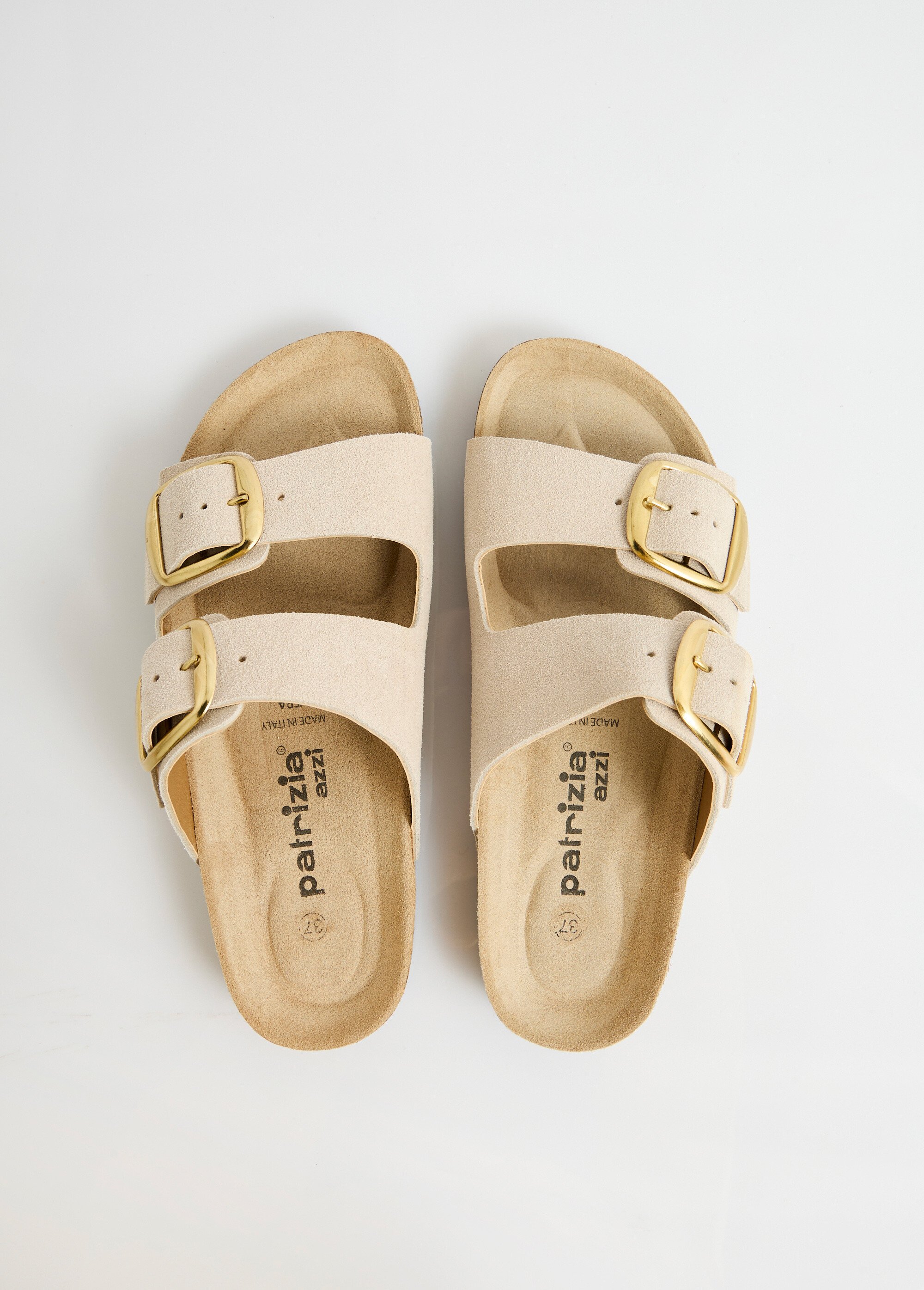 Mules ergonomiques compensées cuir à boucles Femme Beige OHIO OV1