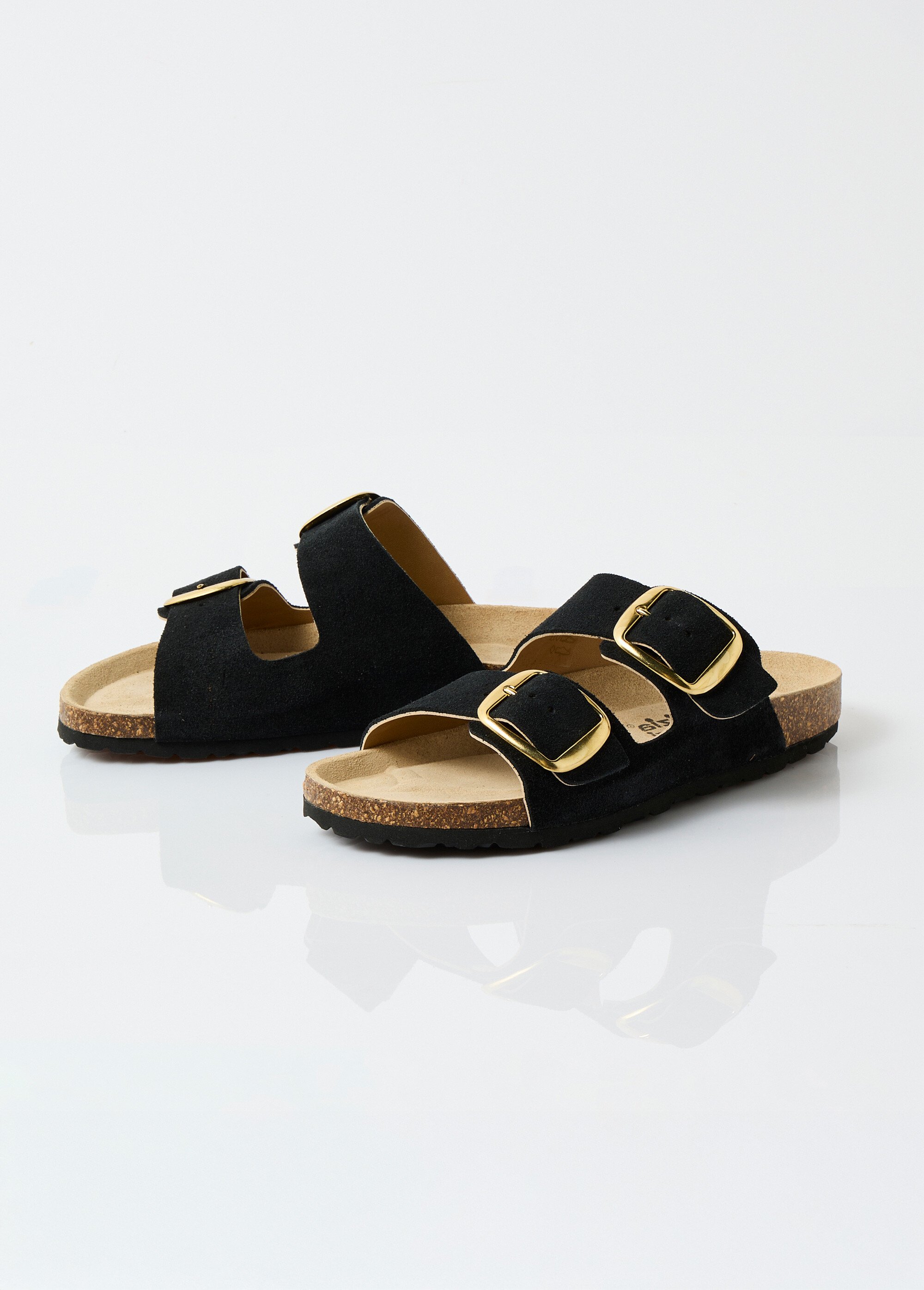 Mules ergonomiques compensées cuir à boucles