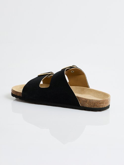 Mules ergonomiques compensées cuir à boucles Femme Noir OHIO DO1