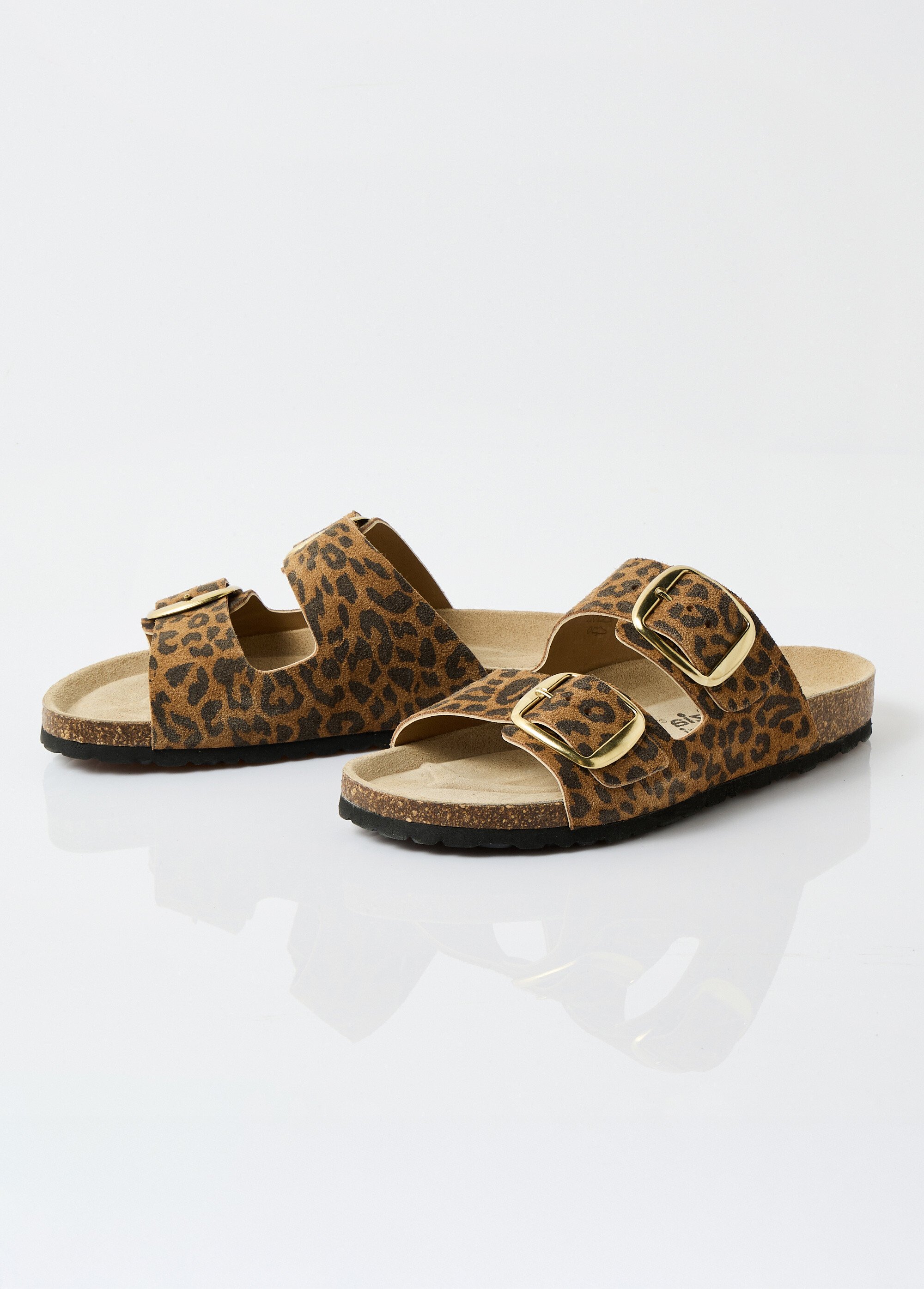 Mules ergonomiques compensées cuir à boucles Femme Beige OHIO DE1