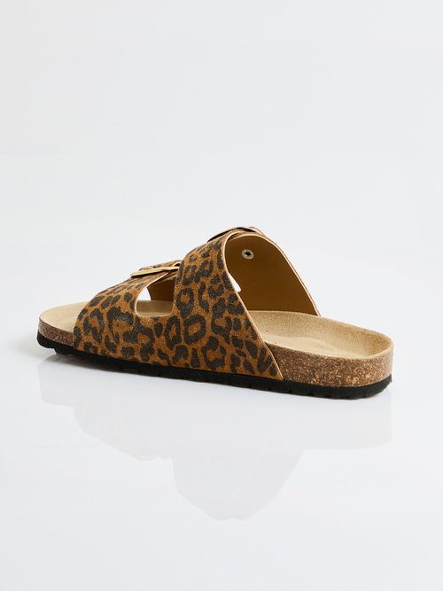 Mules ergonomiques compensées cuir à boucles Femme Beige OHIO DO1