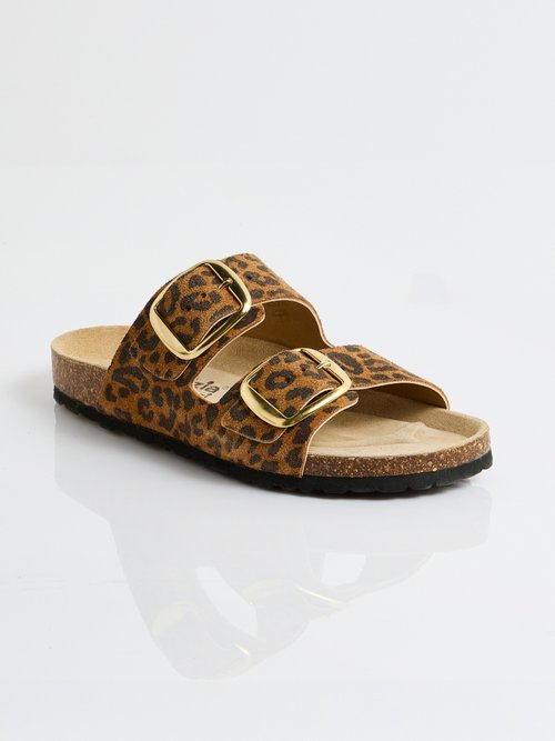 Mules ergonomiques compensées cuir à boucles Femme Beige OHIO FA1