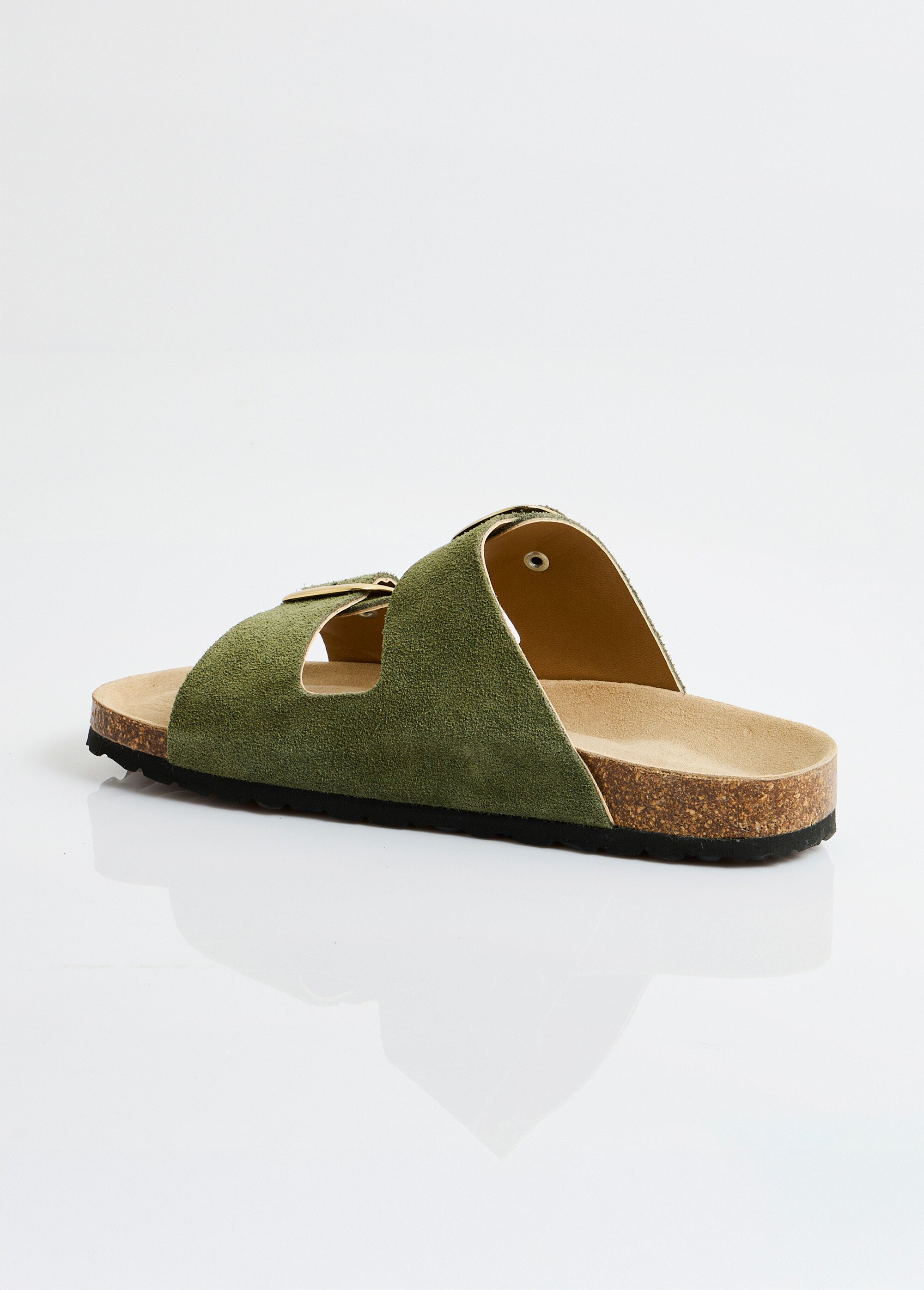 Mules ergonomiques compensées cuir à boucles Femme Vert OHIO DO1