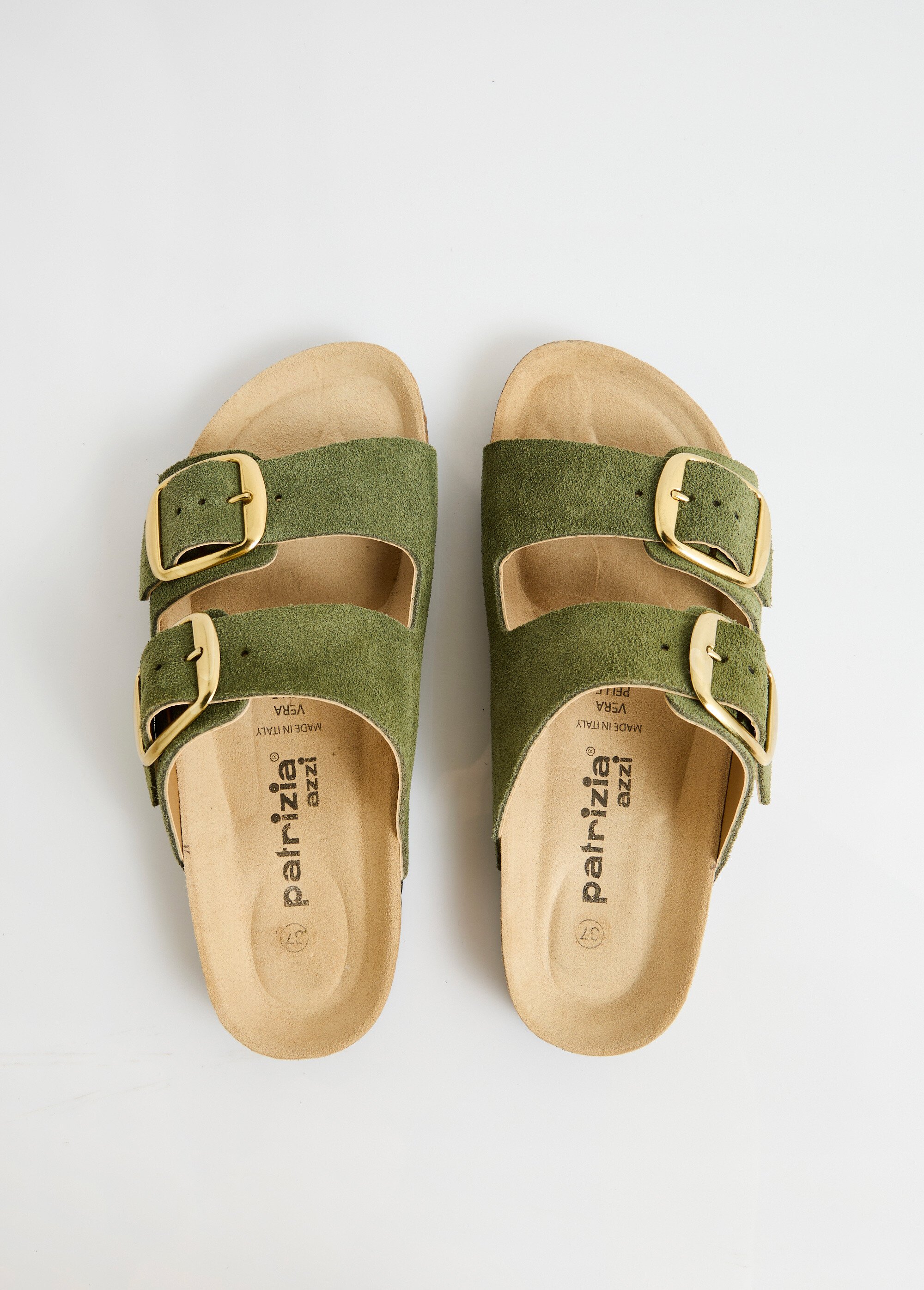 Mules ergonomiques compensées cuir à boucles Femme Vert OHIO OV1