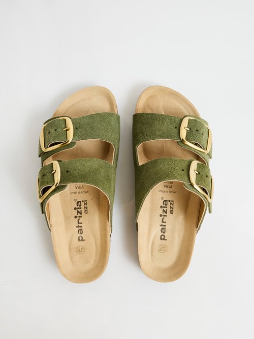 Mules ergonomiques compensées cuir à boucles Femme Vert OHIO OV1