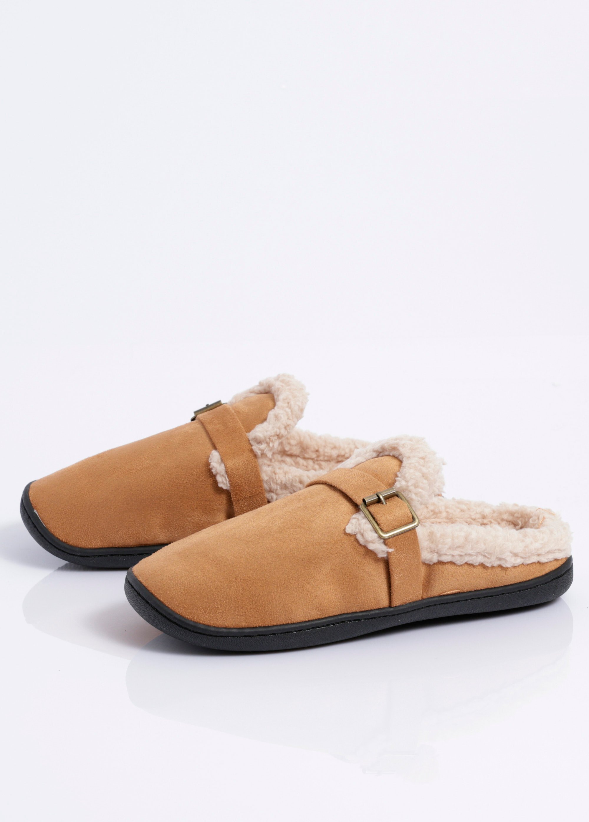 Mules suédine fourrées, antidérapantes