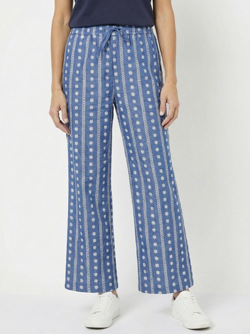 Pantalon large chambray, broderie anglaise Femme Bleu IA-R5261-3 FA1