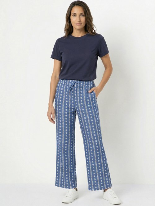 Pantalon large chambray, broderie anglaise Femme Bleu IA-R5261-3 SF1