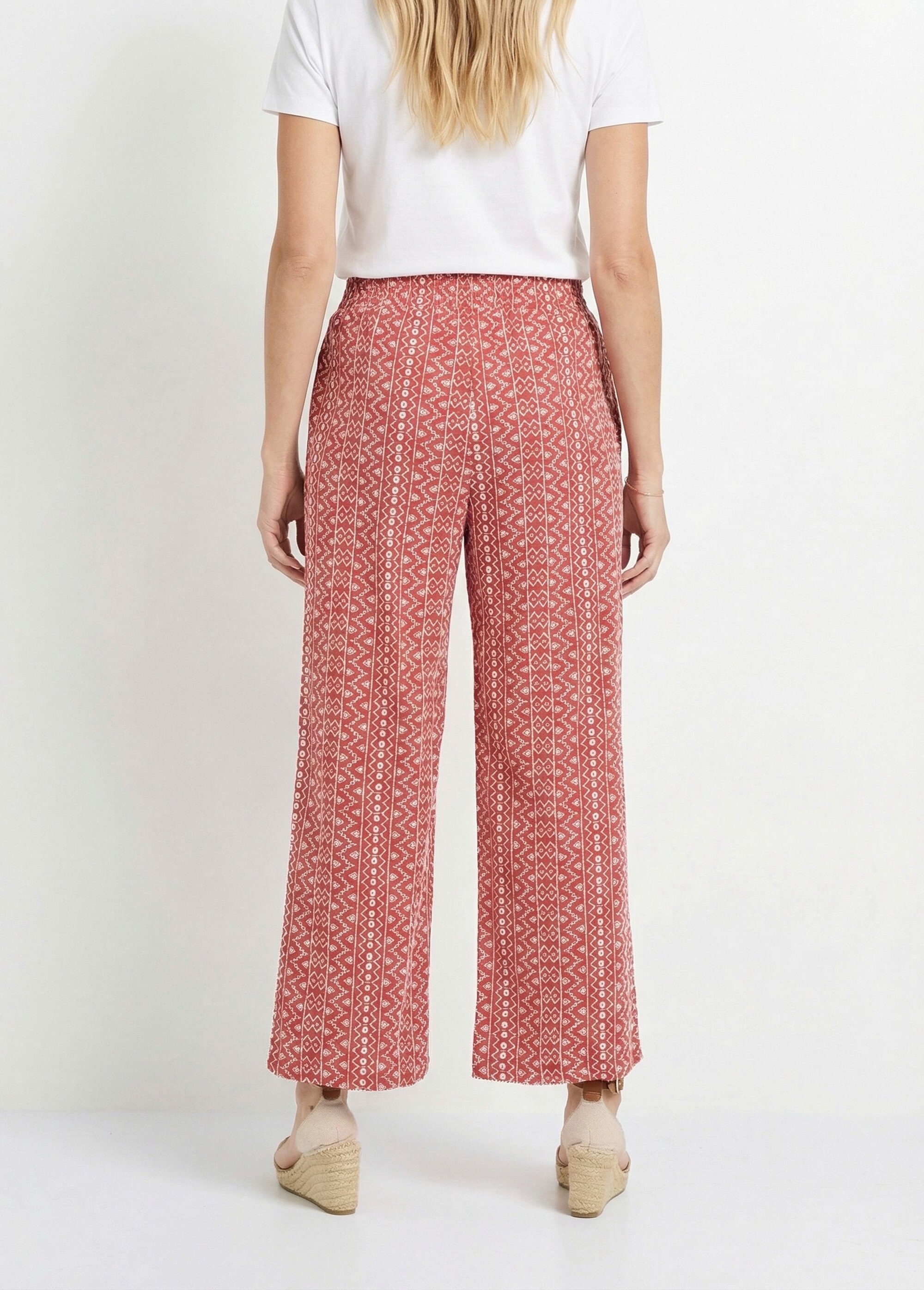 Pantalon large coton, broderie anglaise Femme Rose IA-R5718 DO1