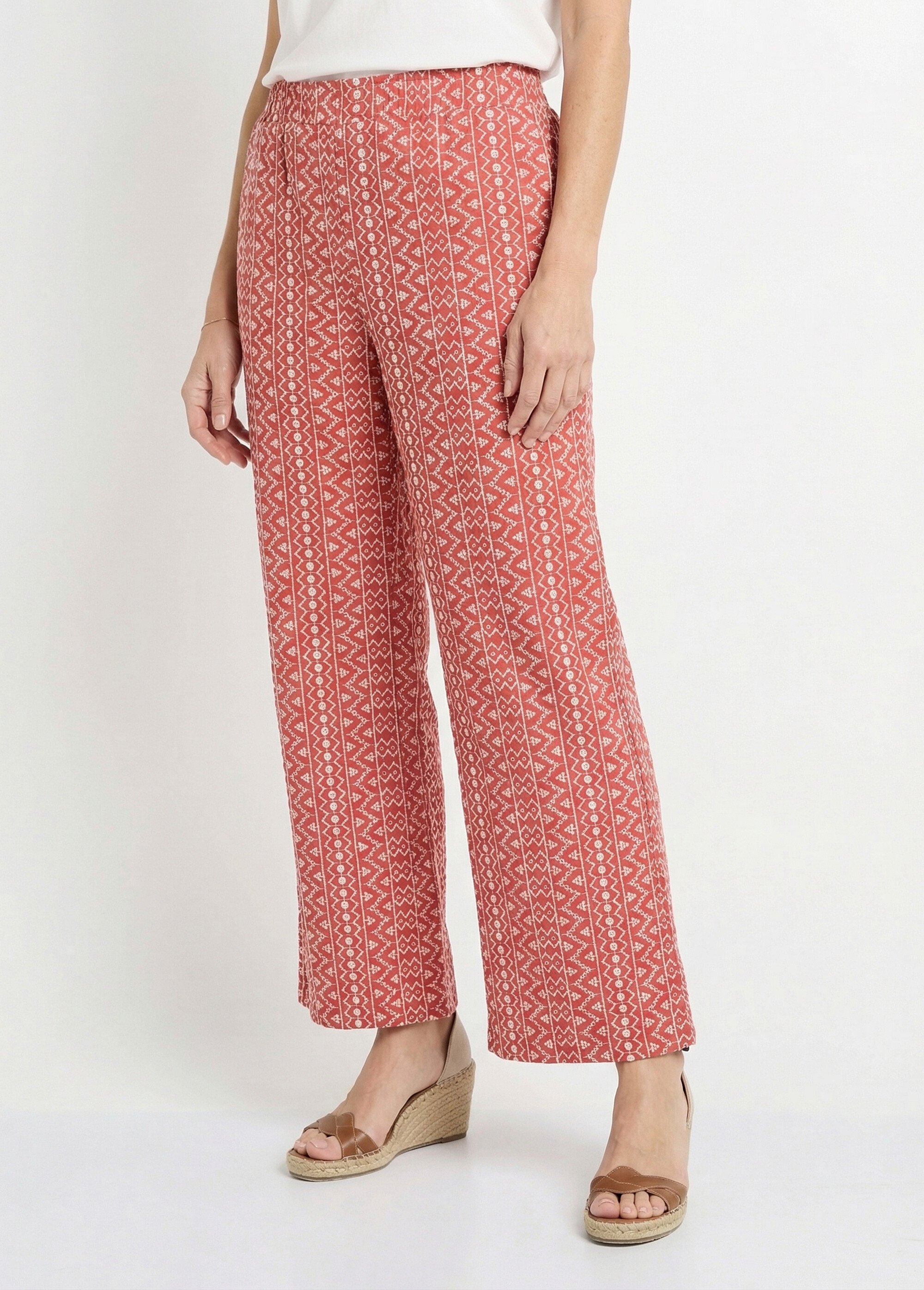 Pantalon large coton, broderie anglaise Femme Rose IA-R5718 FA1