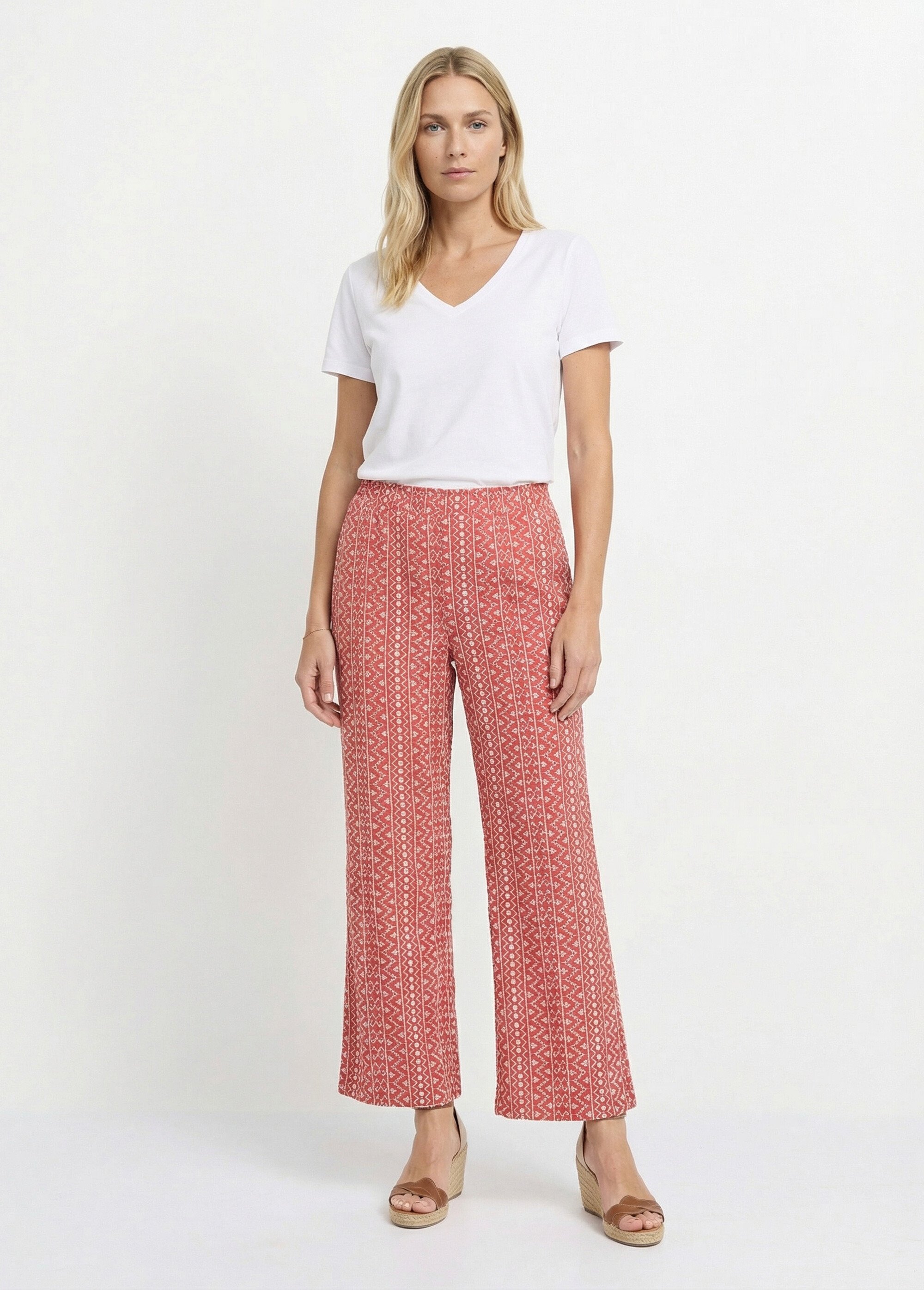 Pantalon large coton, broderie anglaise Femme Rose IA-R5718 SF1