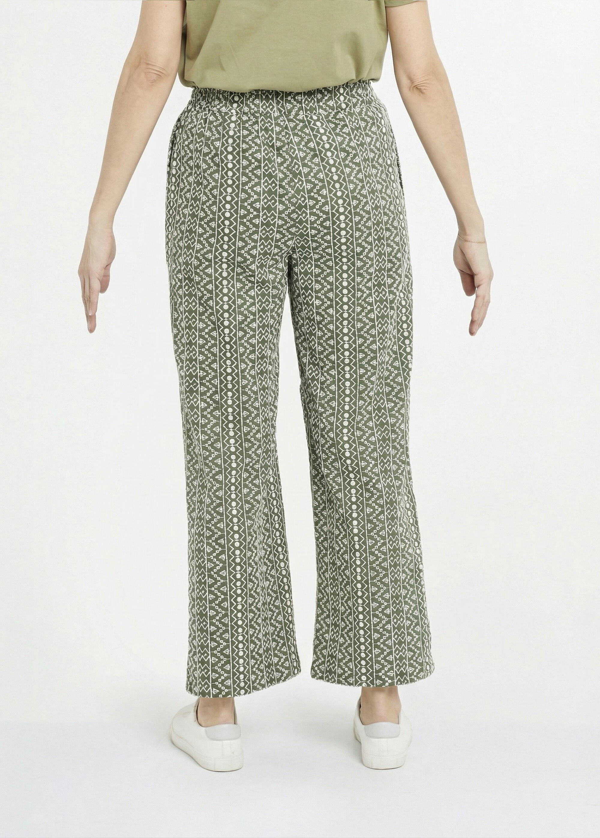Pantalon large coton, broderie anglaise Femme Vert IA-R5718 DO1