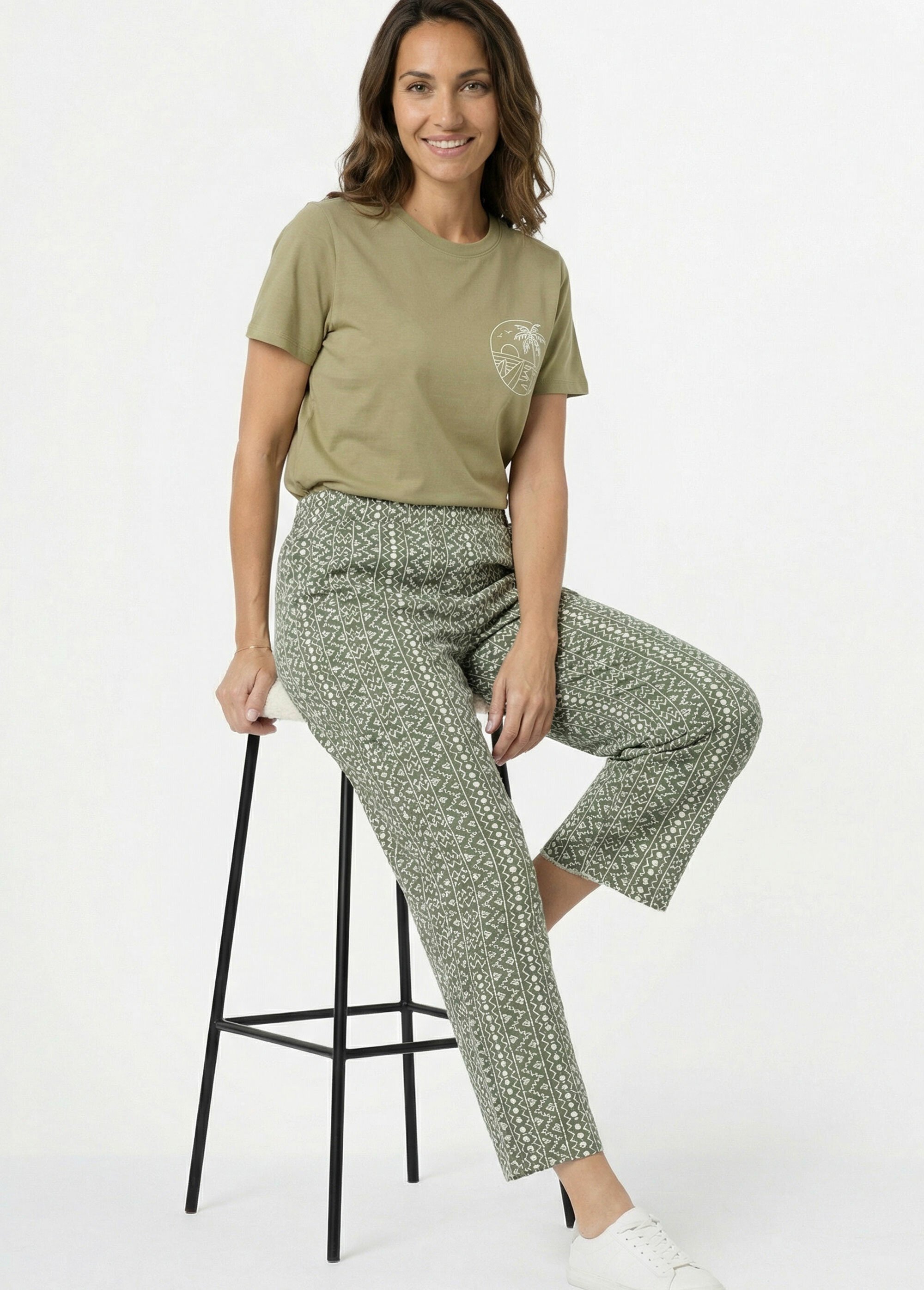 Pantalon large coton, broderie anglaise