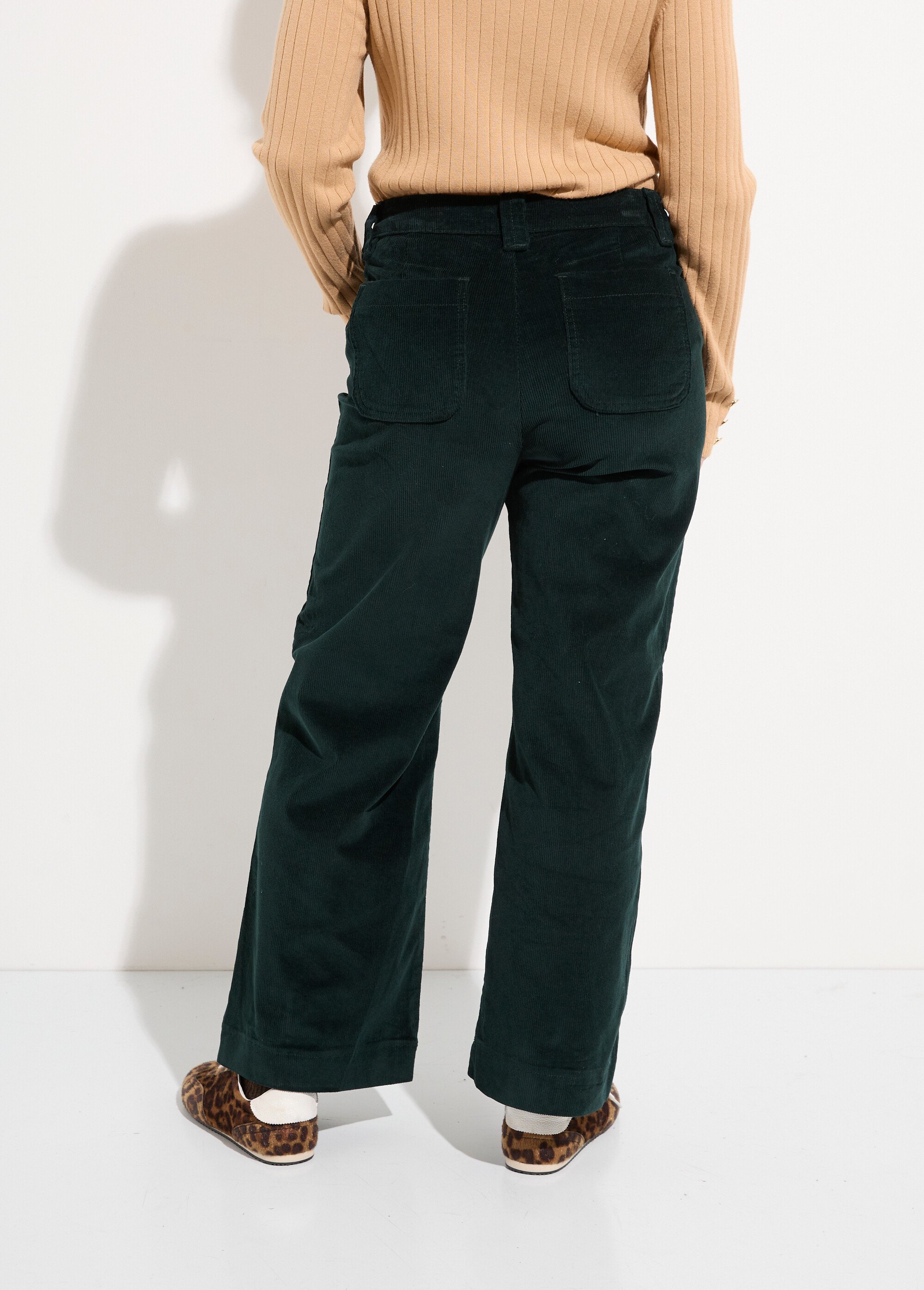 Pantalon large en velours avec poches Femme Vert OR-H2233 DO1