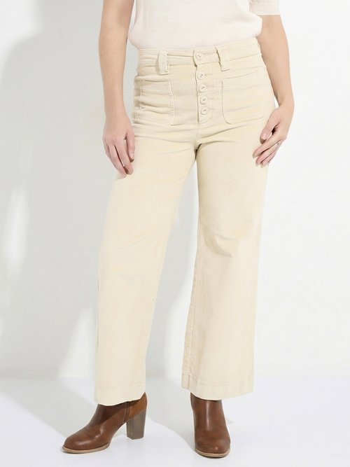 Pantalon large en velours avec poches Femme Beige OR-H2233 FA1