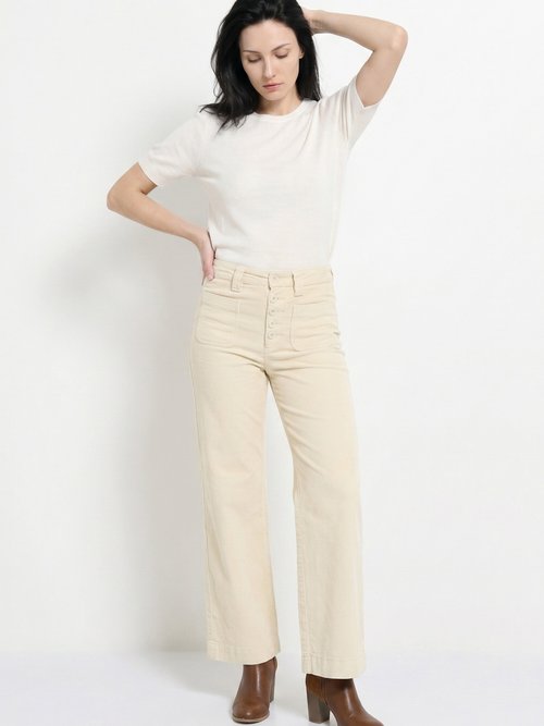 Pantalon large en velours avec poches Femme Beige OR-H2233 MV1