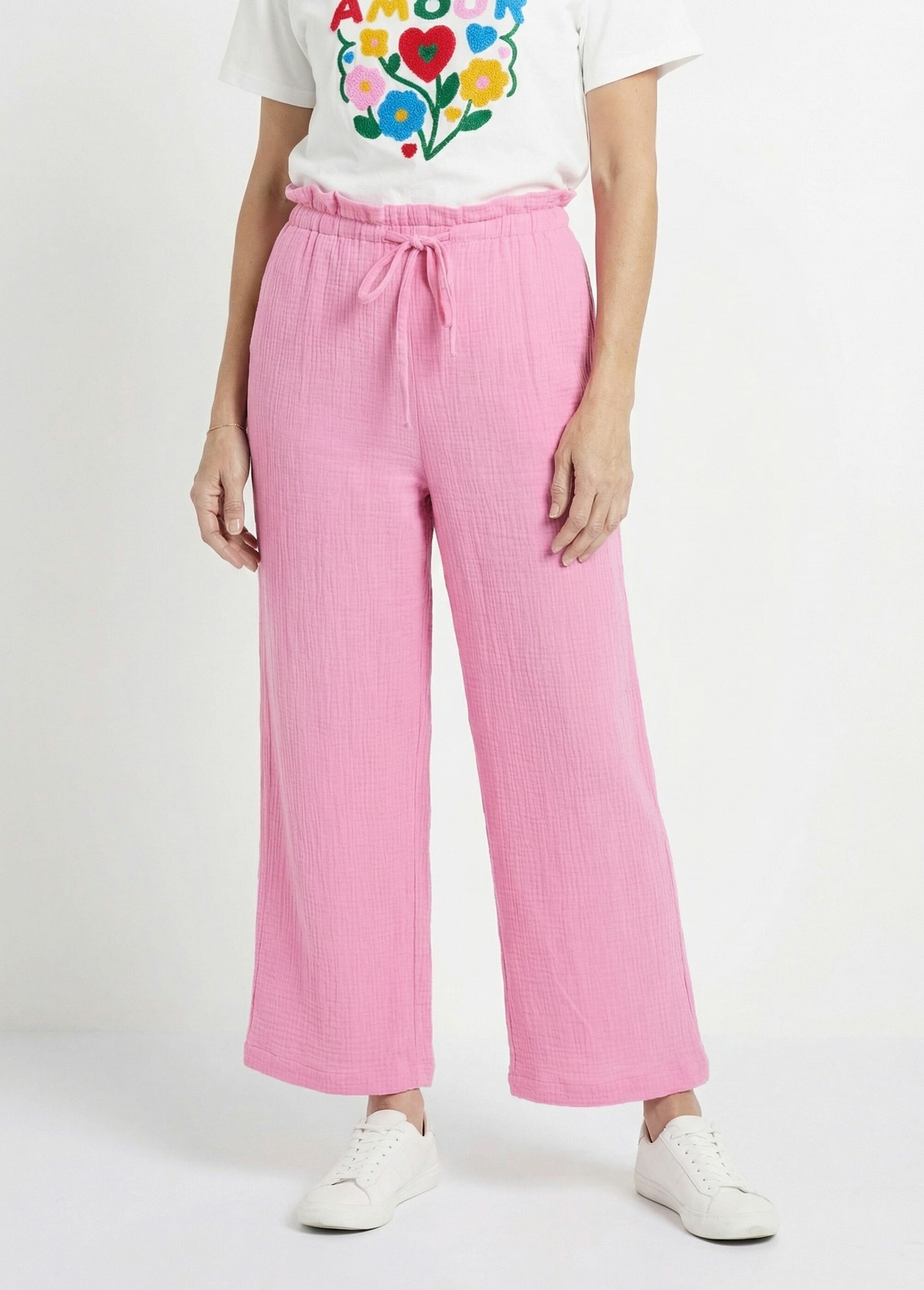 Pantalon large tendance, gaze de coton Femme Rose IA-R6069 FA1