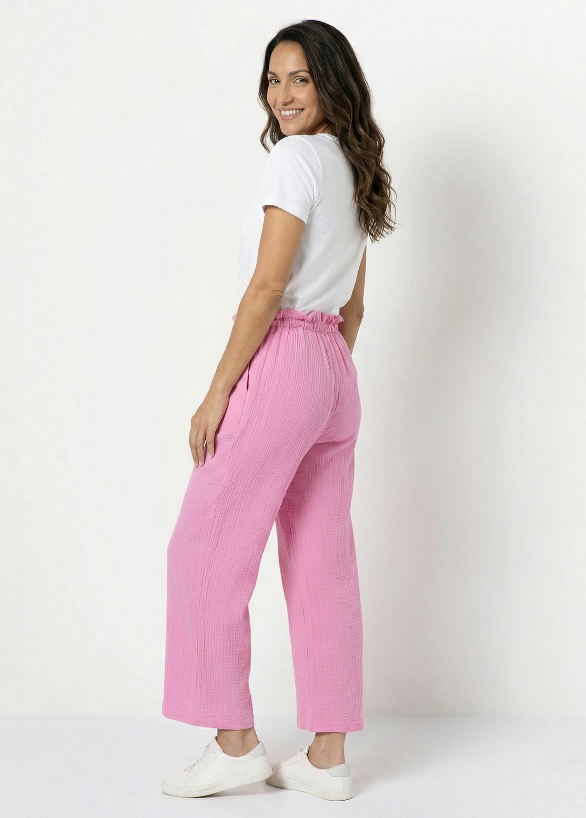 Pantalon large tendance, gaze de coton