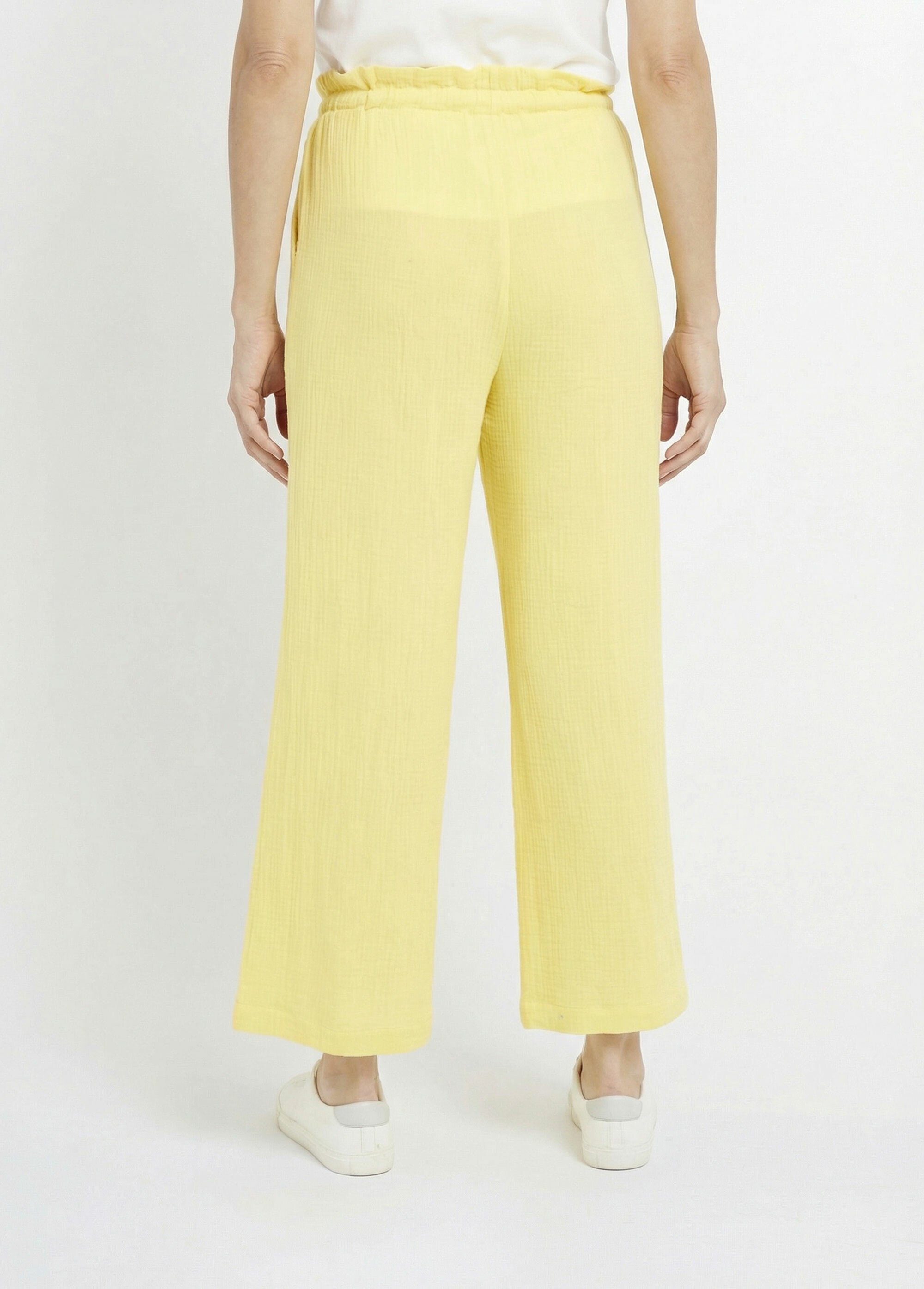 Pantalon large tendance, gaze de coton Femme Jaune IA-R6069 DO1
