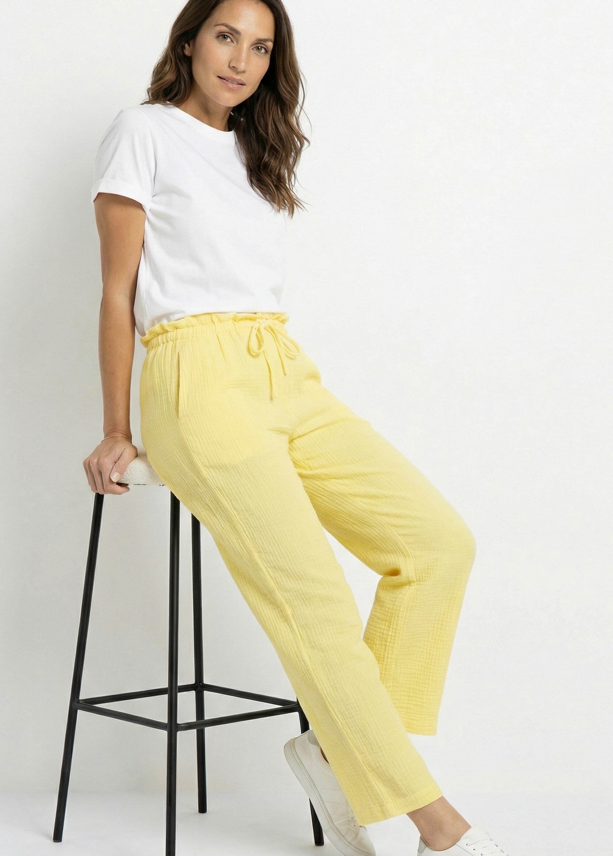 Pantalon large tendance, gaze de coton