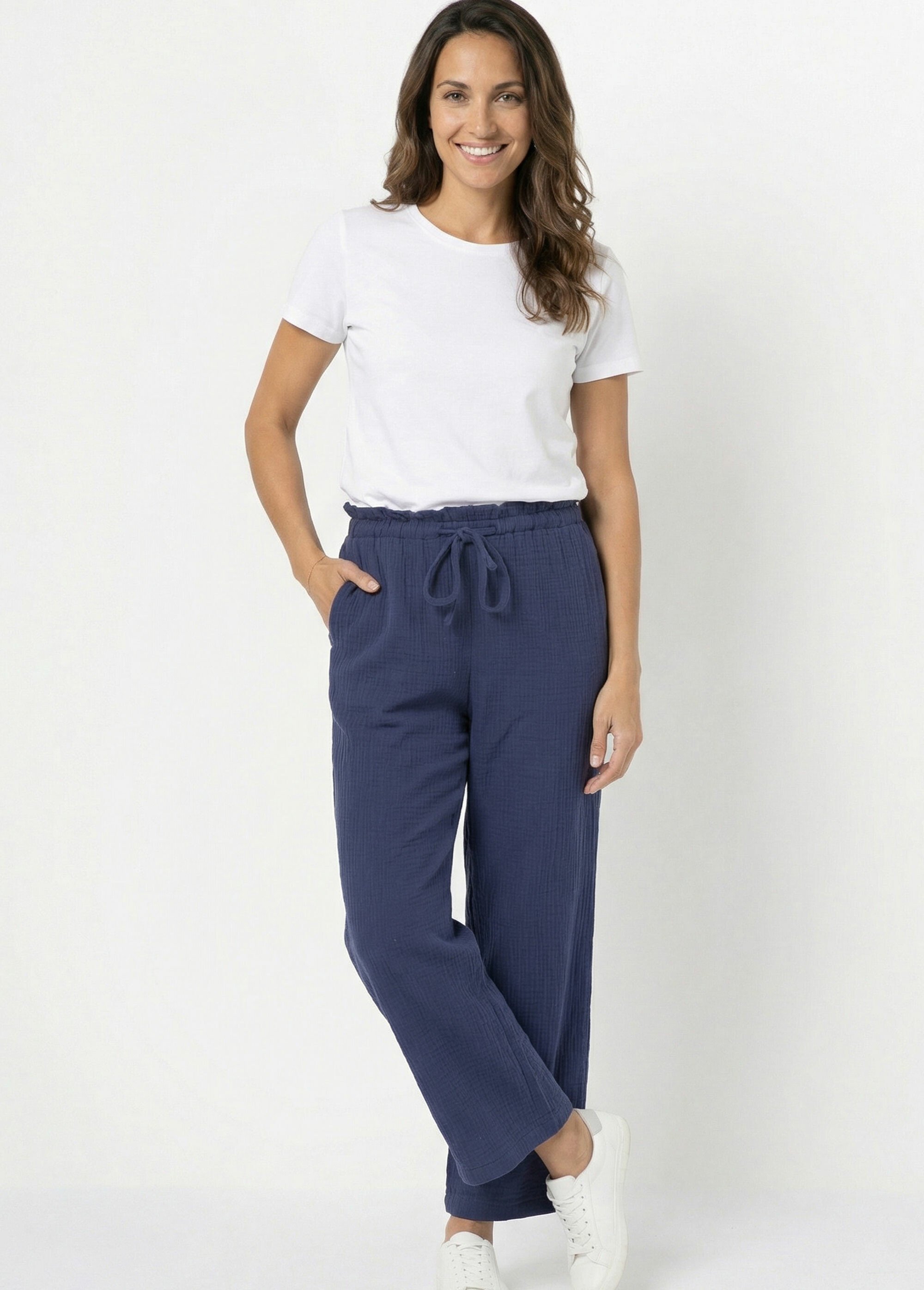 Pantalon large tendance, gaze de coton