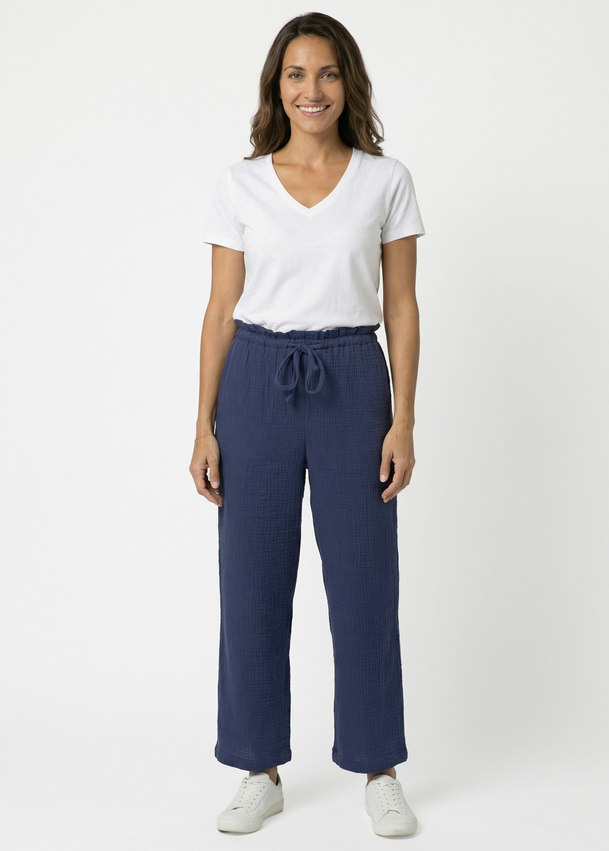 Pantalon large tendance, gaze de coton Femme Bleu IA-R6069 SF1