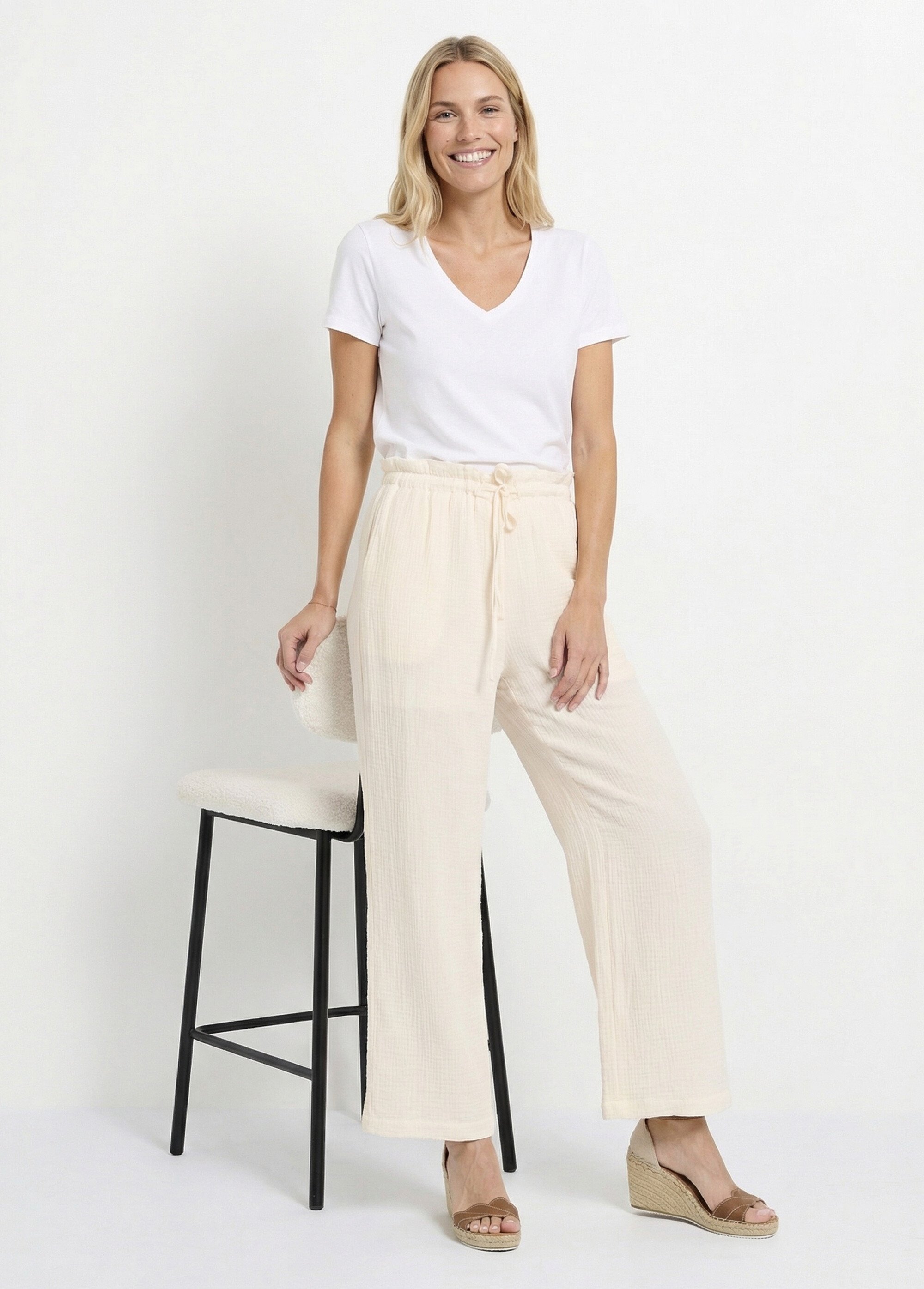 Pantalon large tendance, gaze de coton