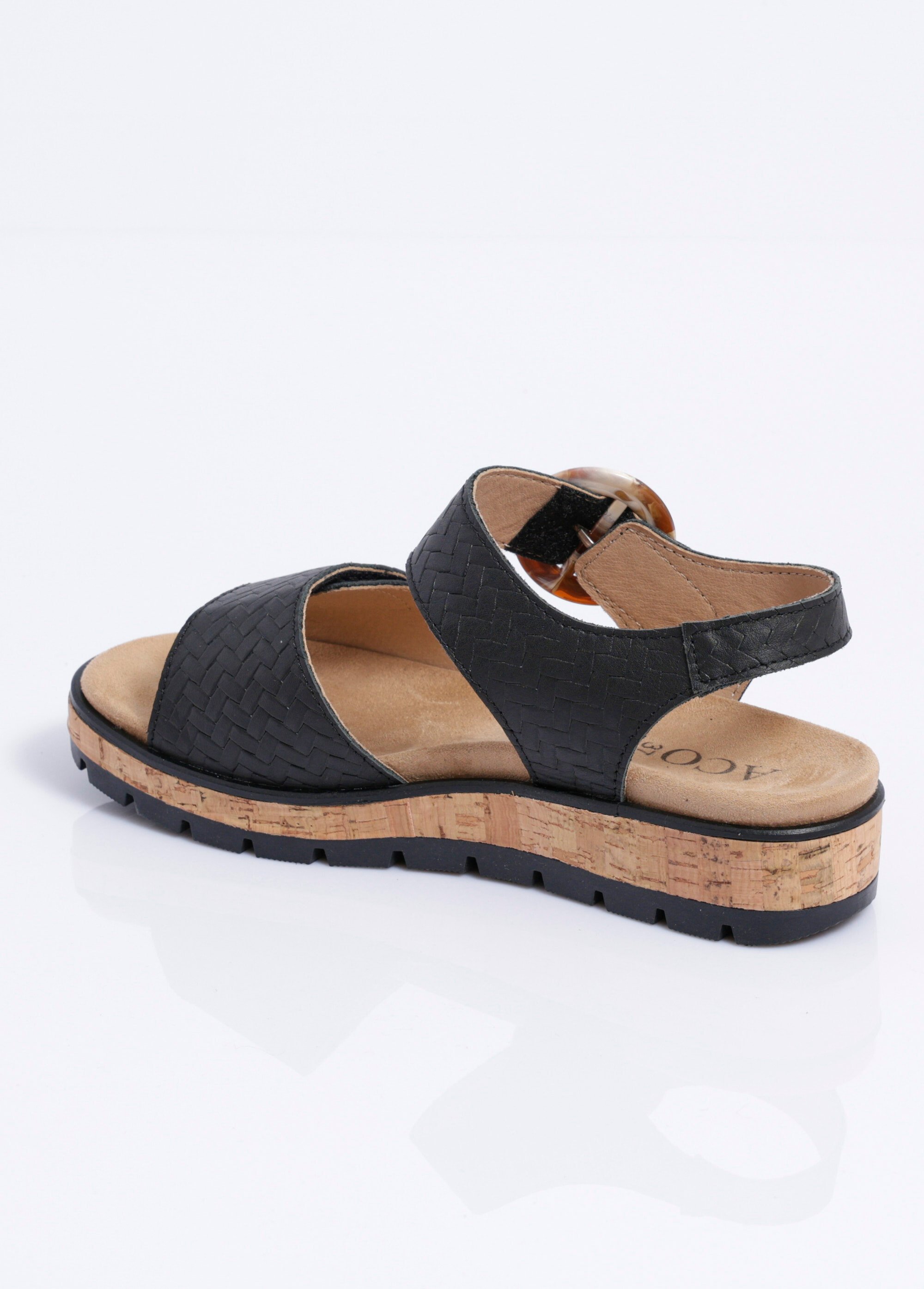 Sandales compensées cuir effet tressé ouverture totale