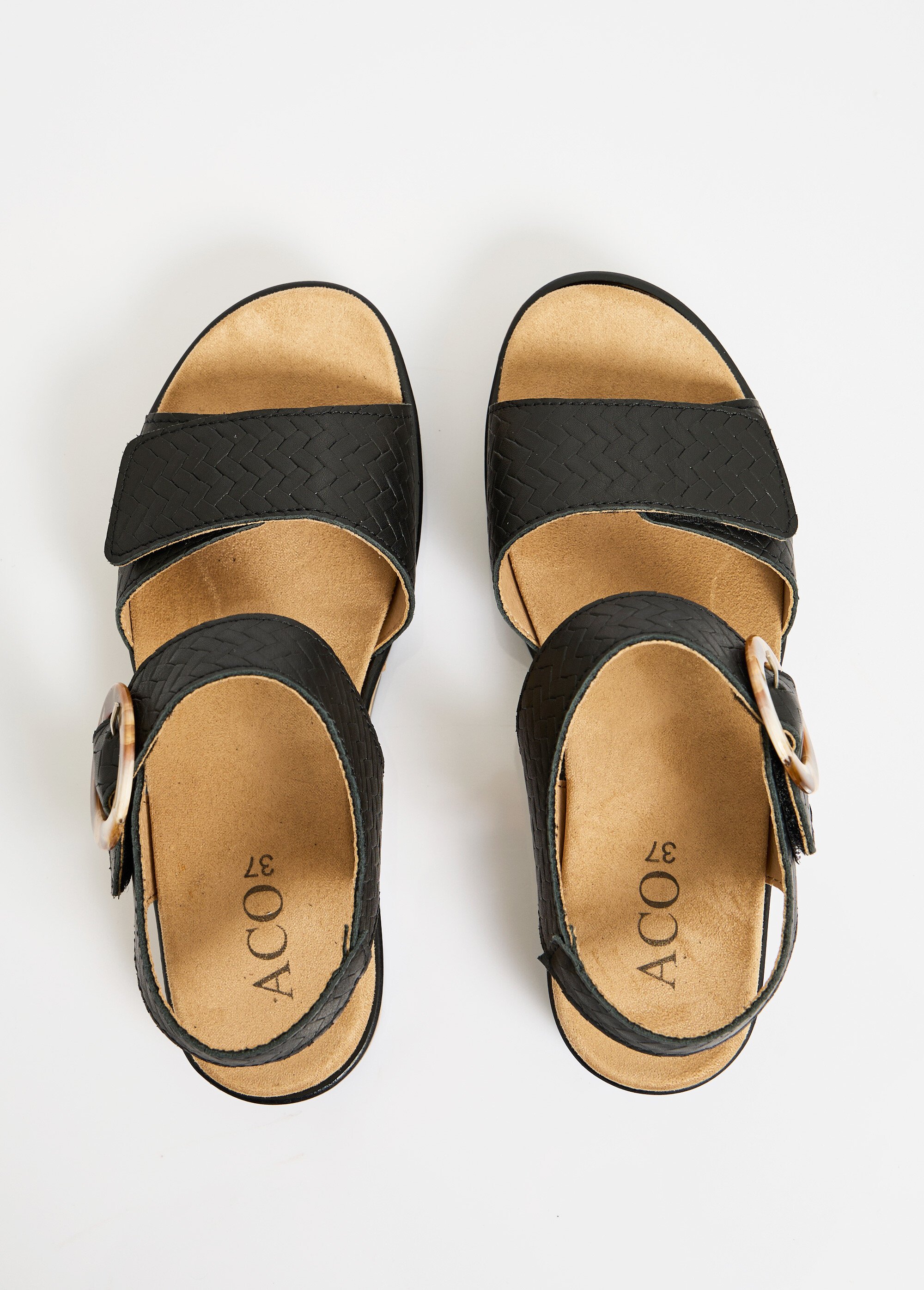 Sandales compensées cuir effet tressé ouverture totale Femme Noir OMISSY OV1