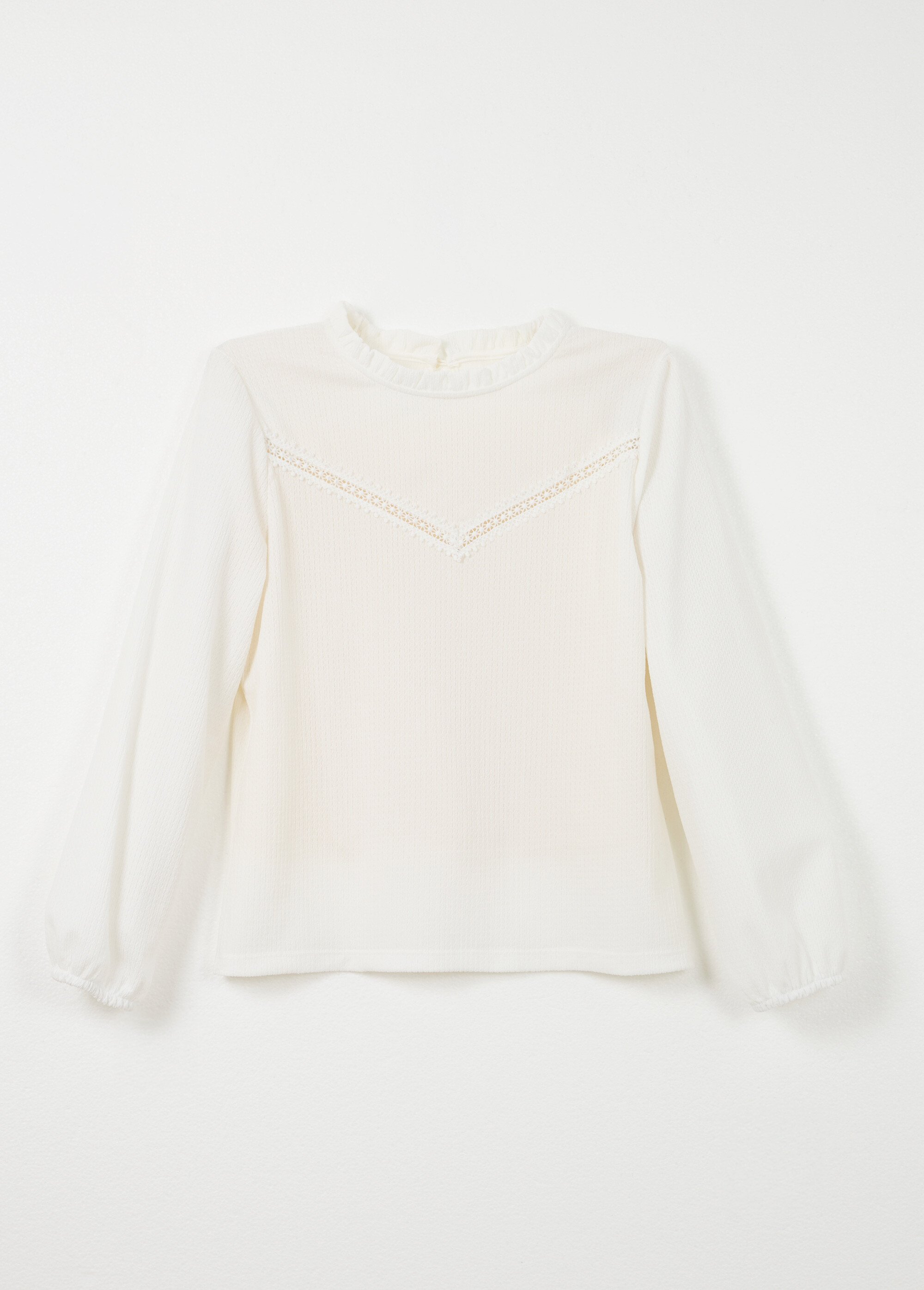 T-shirt blanc col montant volanté maille gaufrée Femme Blanc CASSIO AP1