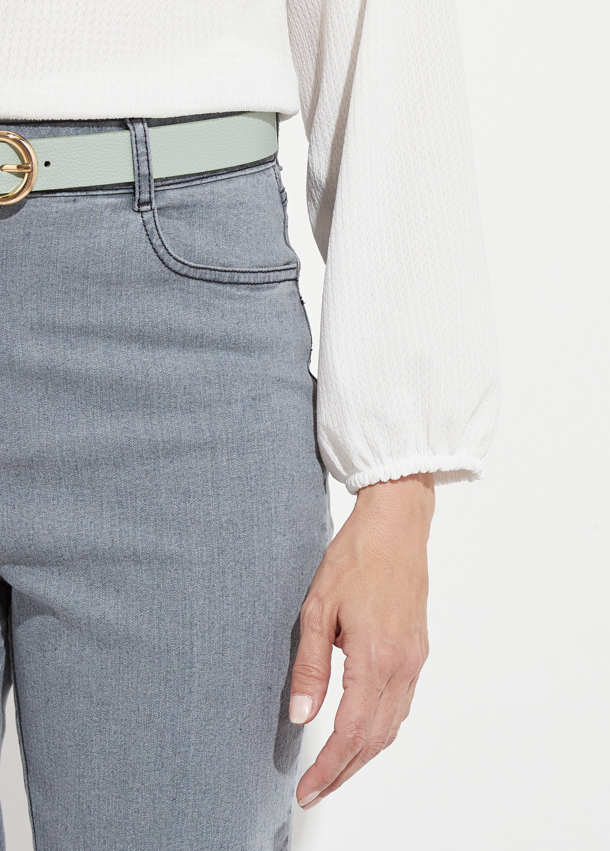 T-shirt blanc col montant volanté maille gaufrée