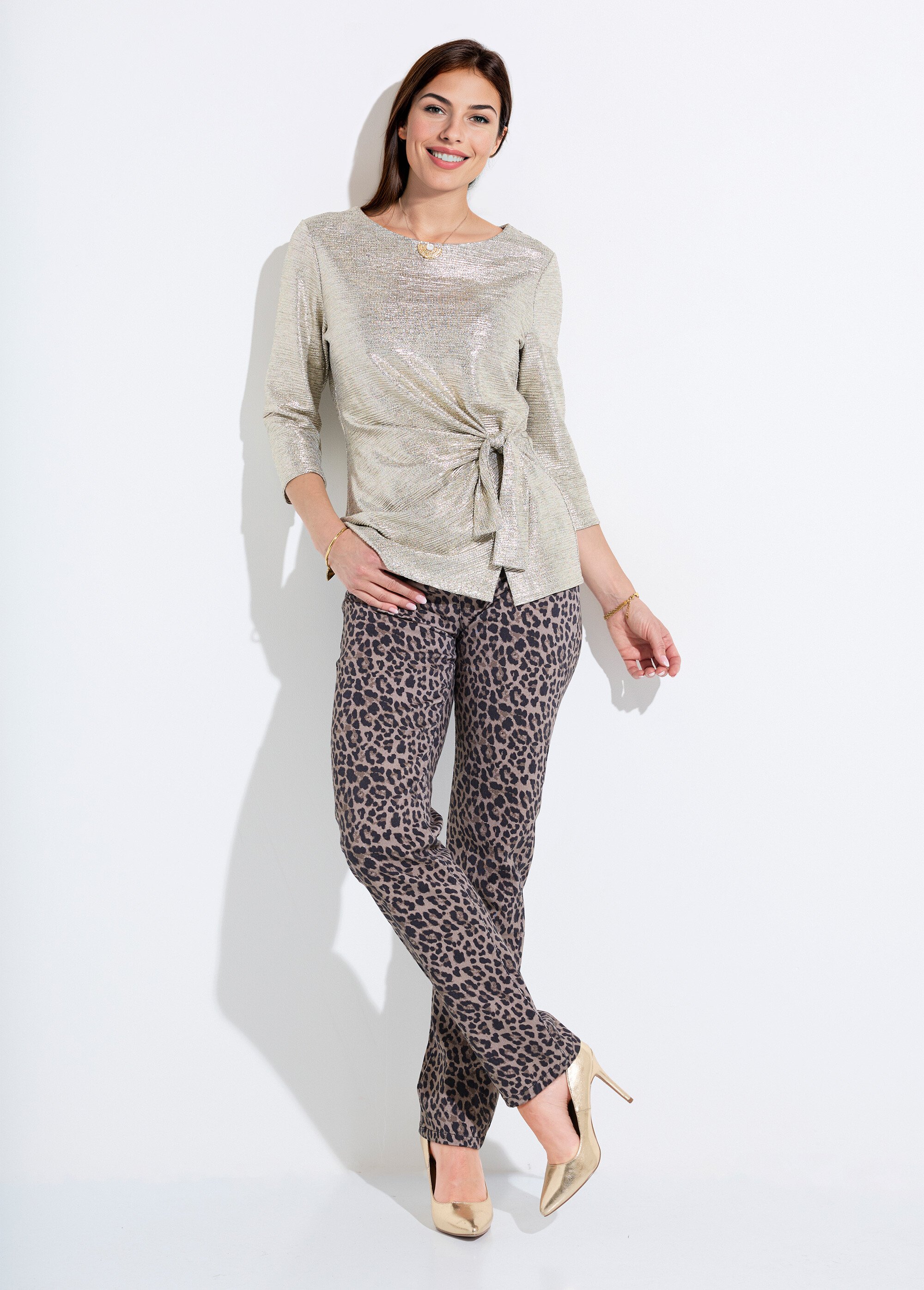 T-shirt long doré effet noué manches 3/4 Femme Doré CAMY SF1
