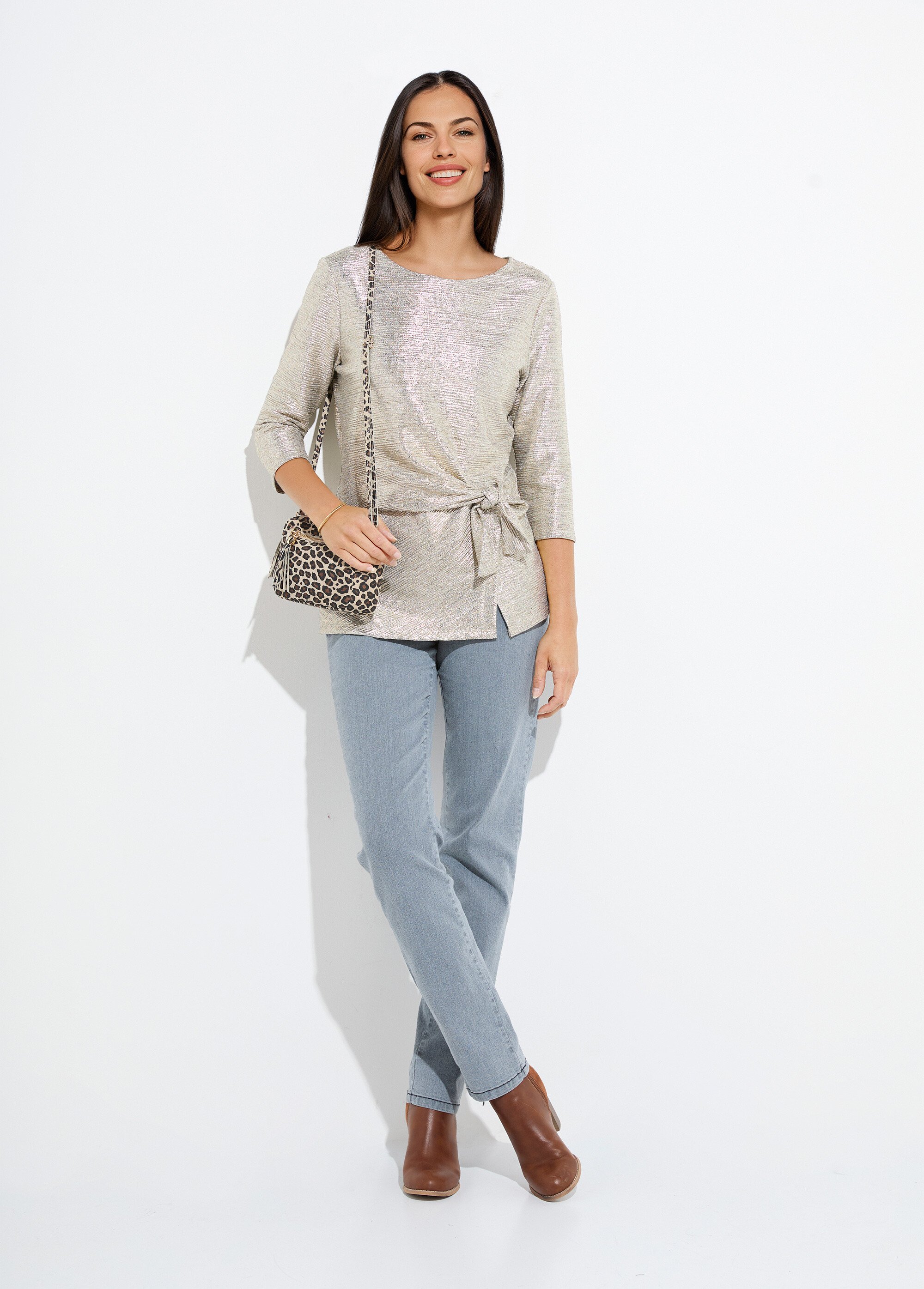 T-shirt long doré effet noué manches 3/4 Femme Doré CAMY SI1