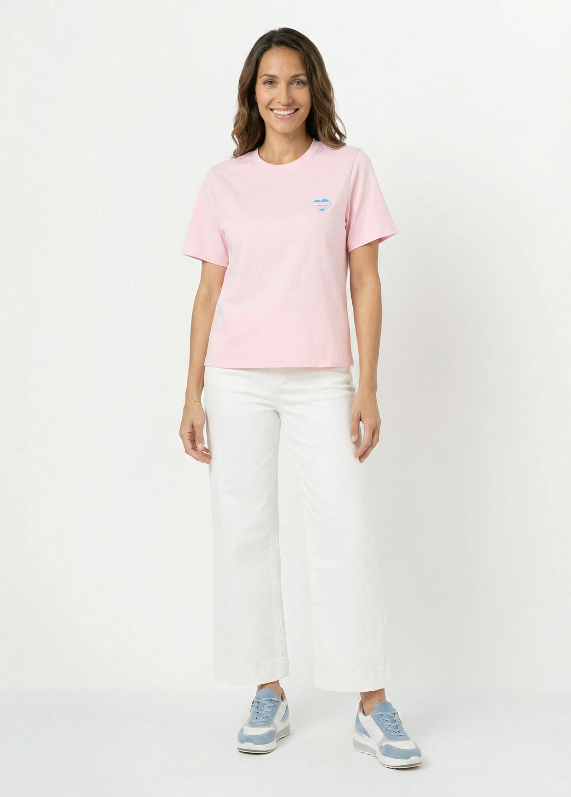 T-shirt manches courtes patch cœur Good Femme Rose PNL-SK13387 SF1