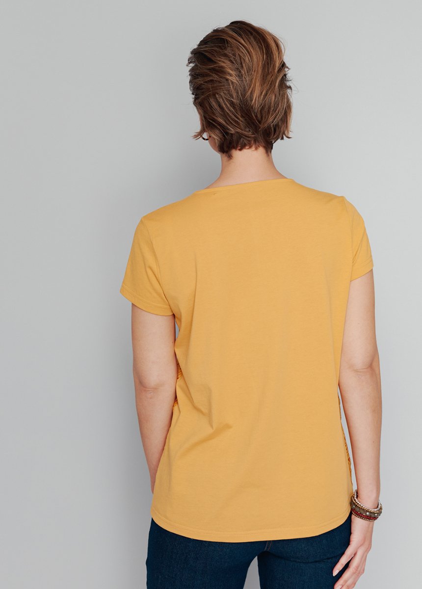 T-shirt brodé ethnique bi-matière